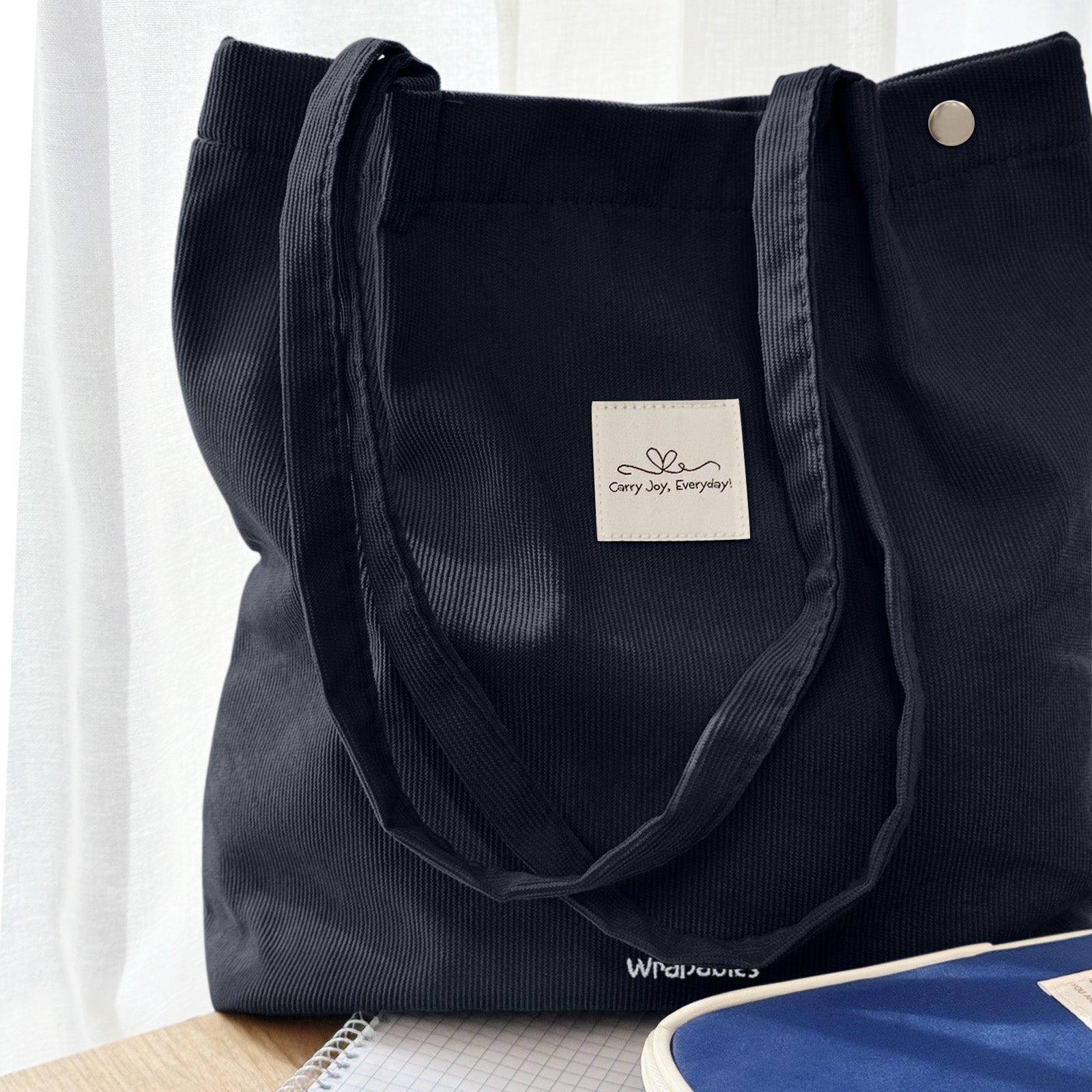 Wrapables Corduroy Tote Bag, Casual Everyday Shoulder Handbag