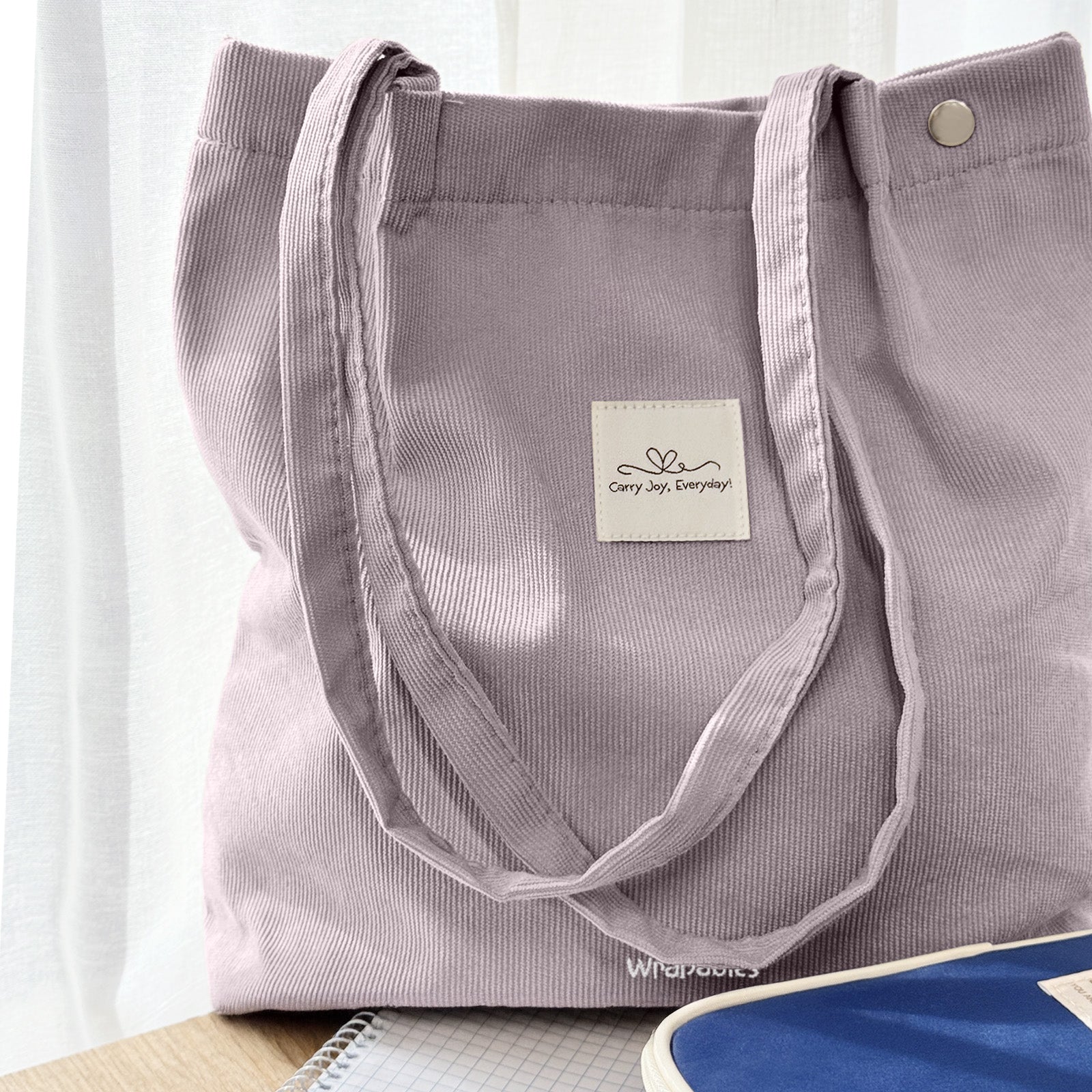 Wrapables Corduroy Tote Bag, Casual Everyday Shoulder Handbag