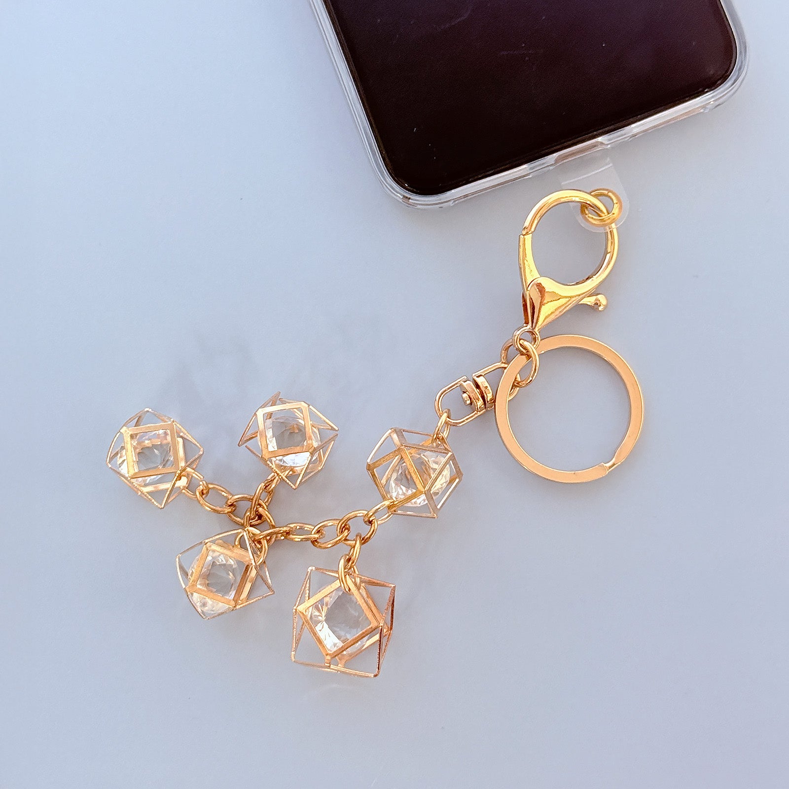 Wrapables Geometric Crystal Beaded Pendant Keychain and Phone Charm with Lanyard Patch, Cellphone Tether Tab