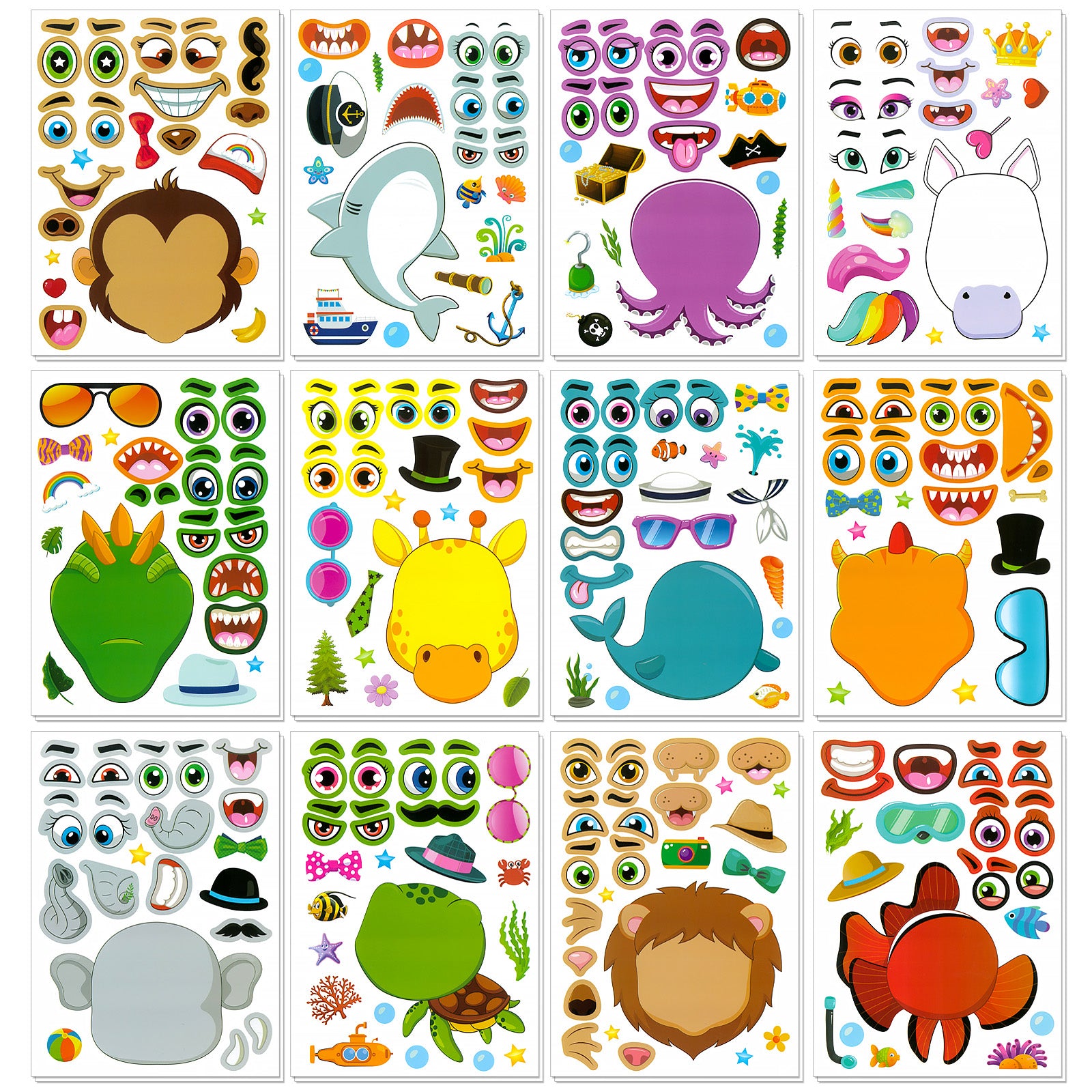 Wrapables Make a Face Stickers, Make Your Own Animal, Food, Dress-Up Stickers, DIY Craft Activities, Party Favors