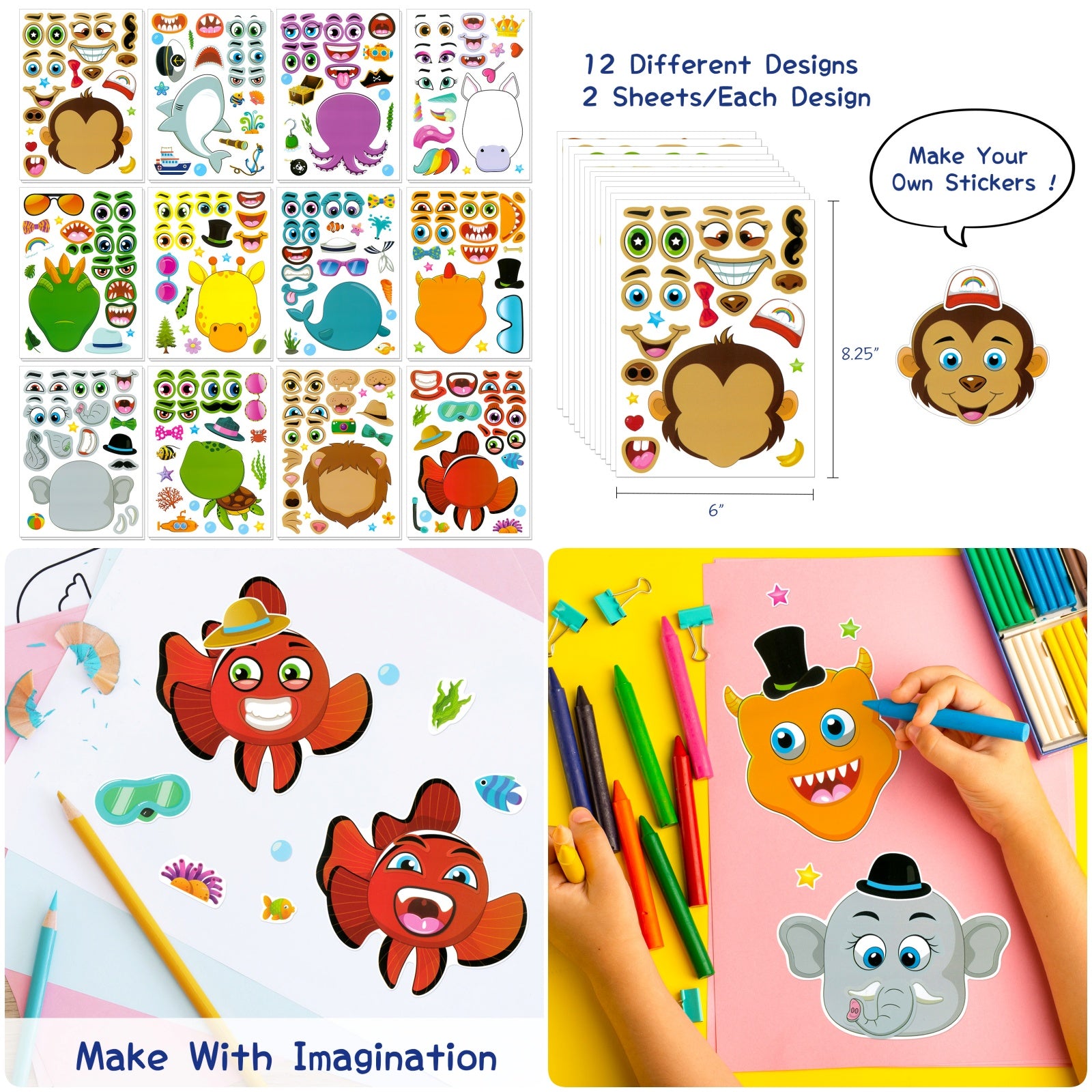 Wrapables Make a Face Stickers, Make Your Own Animal, Food, Dress-Up Stickers, DIY Craft Activities, Party Favors