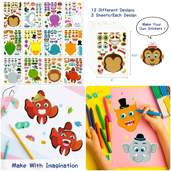 Wrapables Make a Face Stickers, Make Your Own Animal, Food, Dress-Up Stickers, DIY Craft Activities, Party Favors