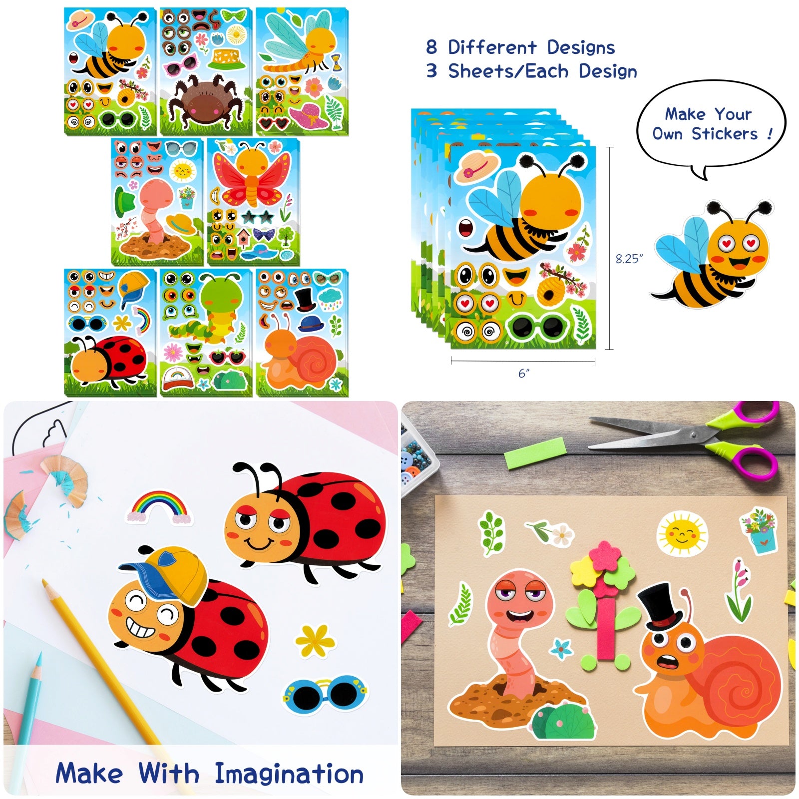 Wrapables Make a Face Stickers, Make Your Own Animal, Food, Dress-Up Stickers, DIY Craft Activities, Party Favors