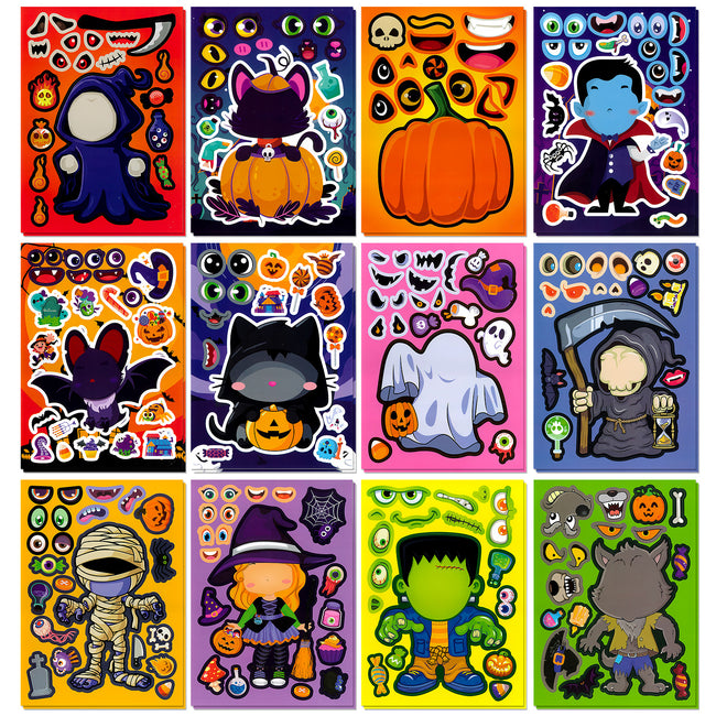 Wrapables Make Your Own Halloween Stickers, DIY Make a Face Sticker Sheets, Halloween Crafts and Activities, Party Favors (24 Sheets), Trick or Treat