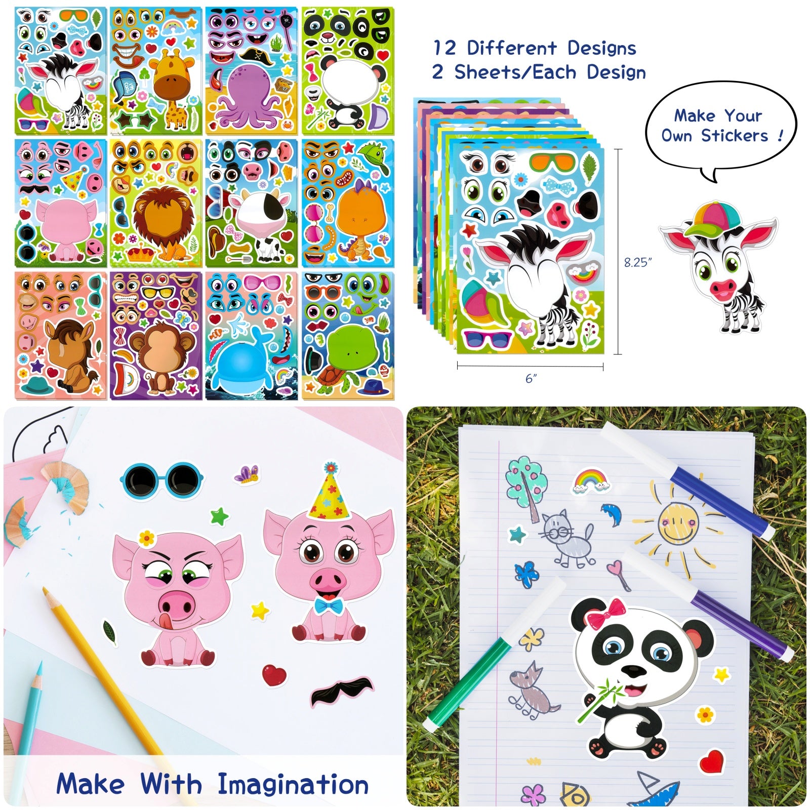 Wrapables Make a Face Stickers, Make Your Own Animal, Food, Dress-Up Stickers, DIY Craft Activities, Party Favors