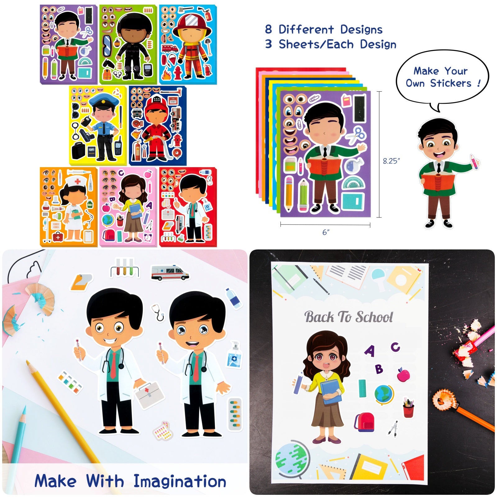 Wrapables Make a Face Stickers, Make Your Own Animal, Food, Dress-Up Stickers, DIY Craft Activities, Party Favors