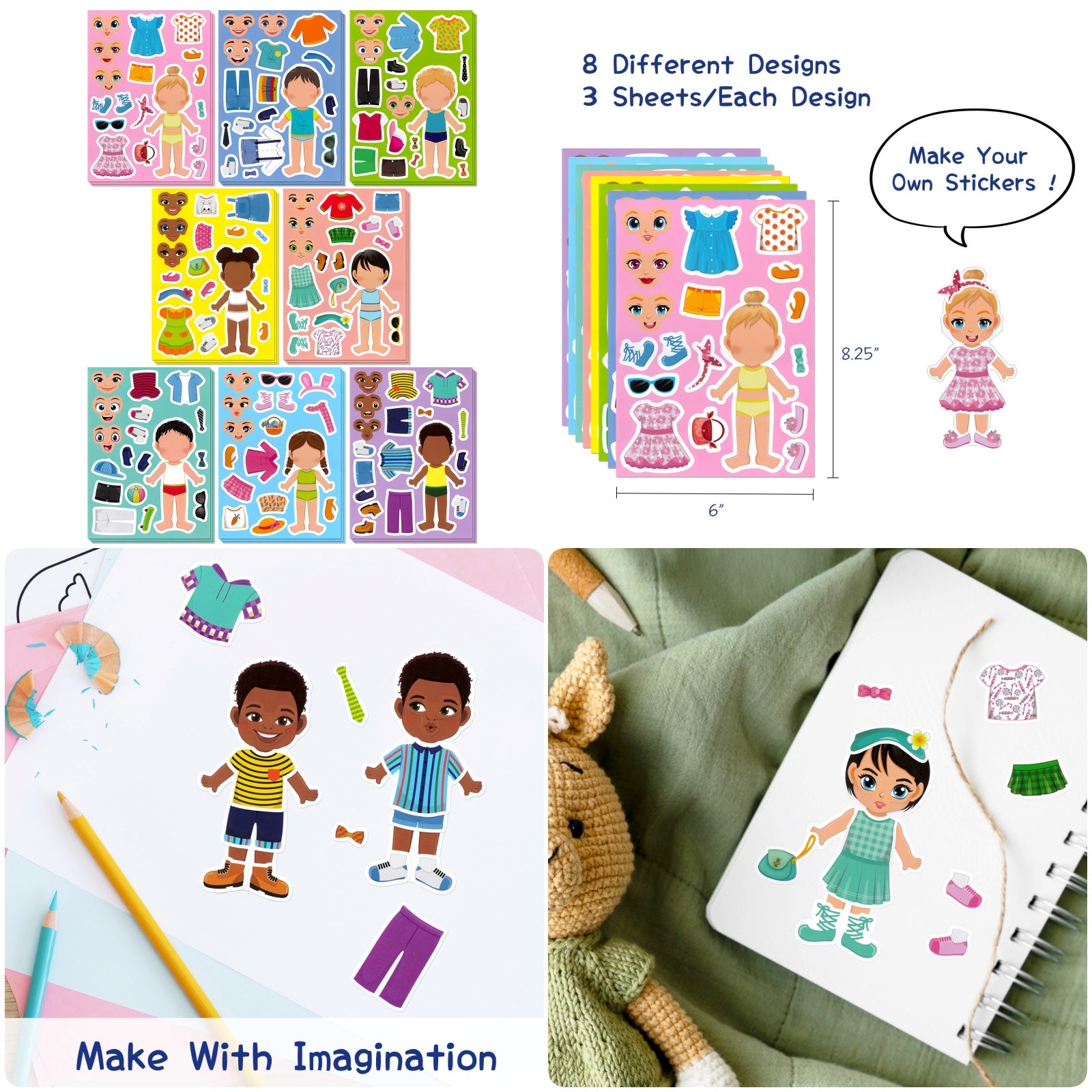 Wrapables Make a Face Stickers, Make Your Own Animal, Food, Dress-Up Stickers, DIY Craft Activities, Party Favors