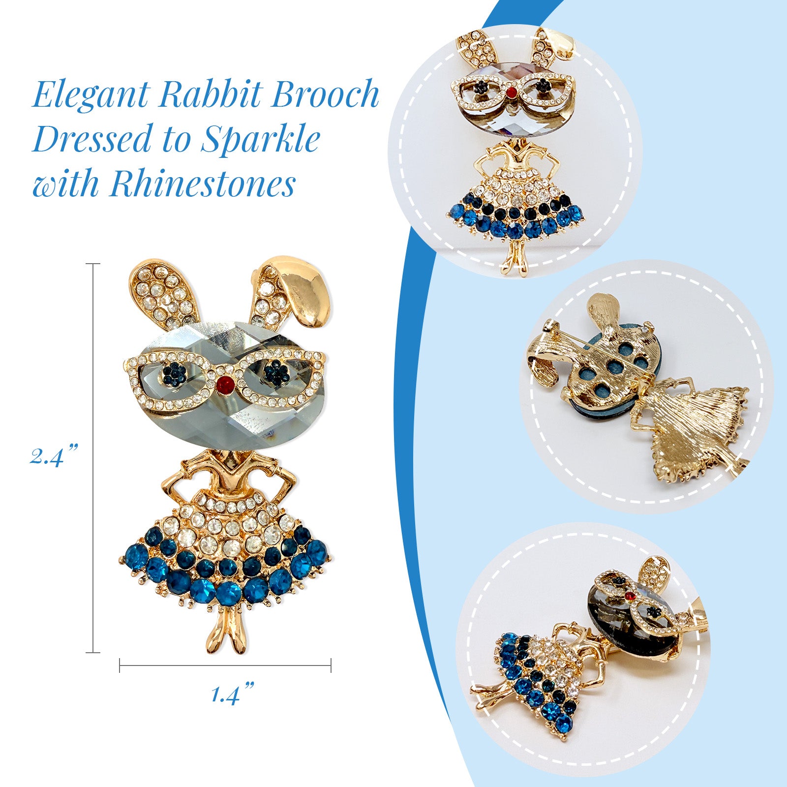 Wrapables Vintage Crystal Rhinestone Rabbit with Glasses and Skirt Brooch Pin