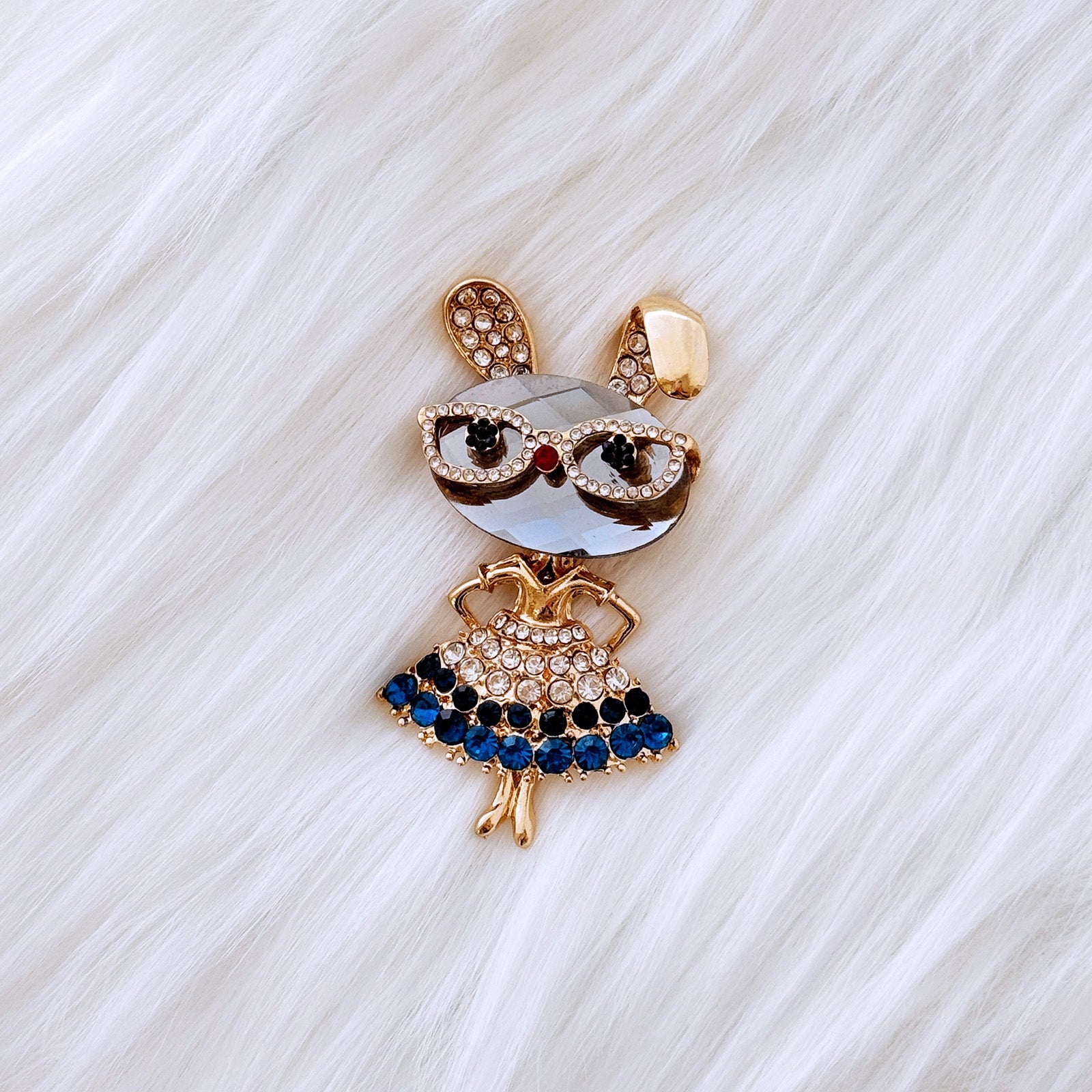 Wrapables Vintage Crystal Rhinestone Rabbit with Glasses and Skirt Brooch Pin