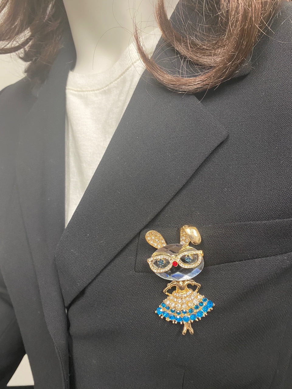 Wrapables Vintage Crystal Rhinestone Rabbit with Glasses and Skirt Brooch Pin