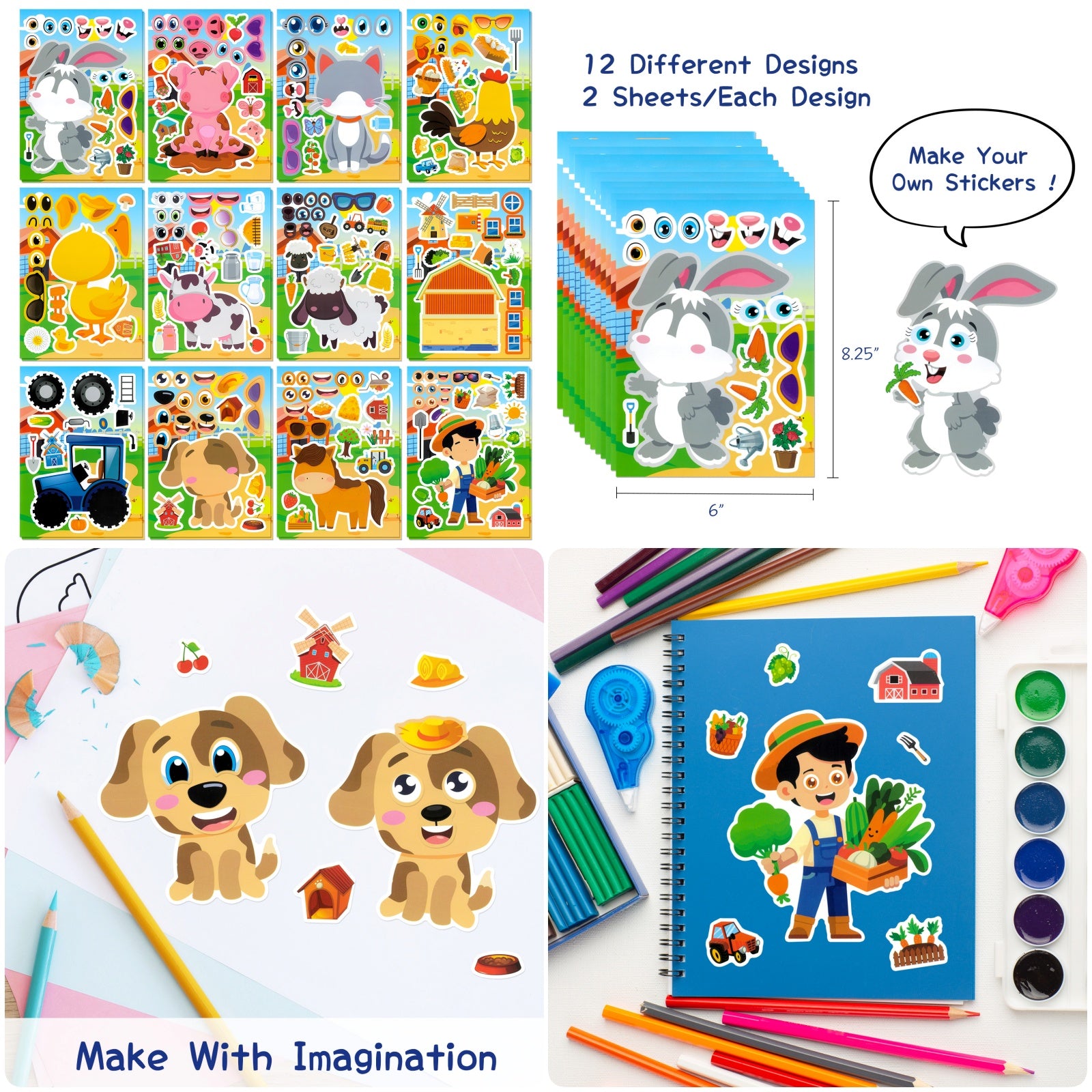 Wrapables Make a Face Stickers, Make Your Own Animal, Food, Dress-Up Stickers, DIY Craft Activities, Party Favors