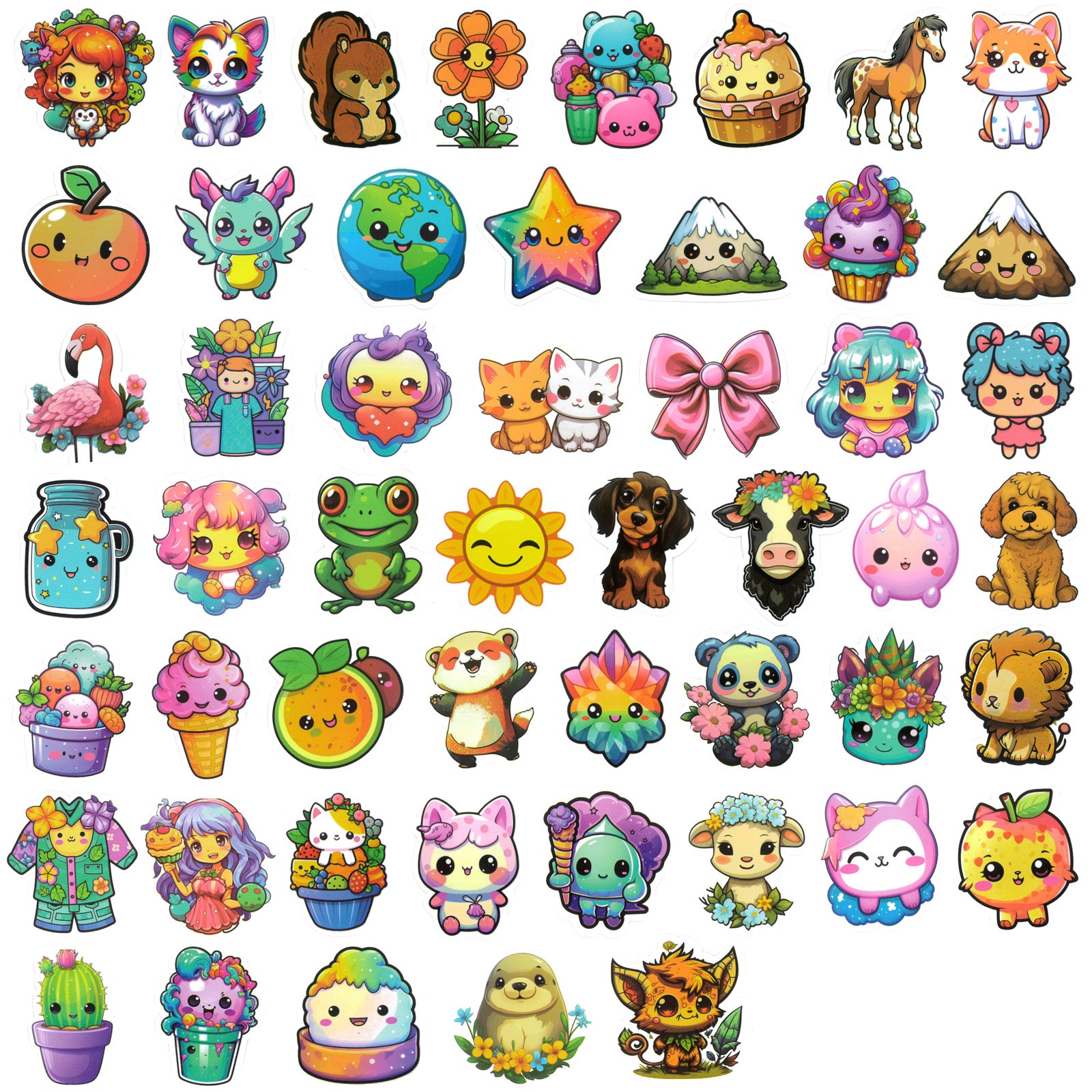 Wrapables Waterproof Vinyl Stickers for Water Bottles, Laptop, Phones, Skateboards, Decals for Teens, 100pcs, Cute Characters