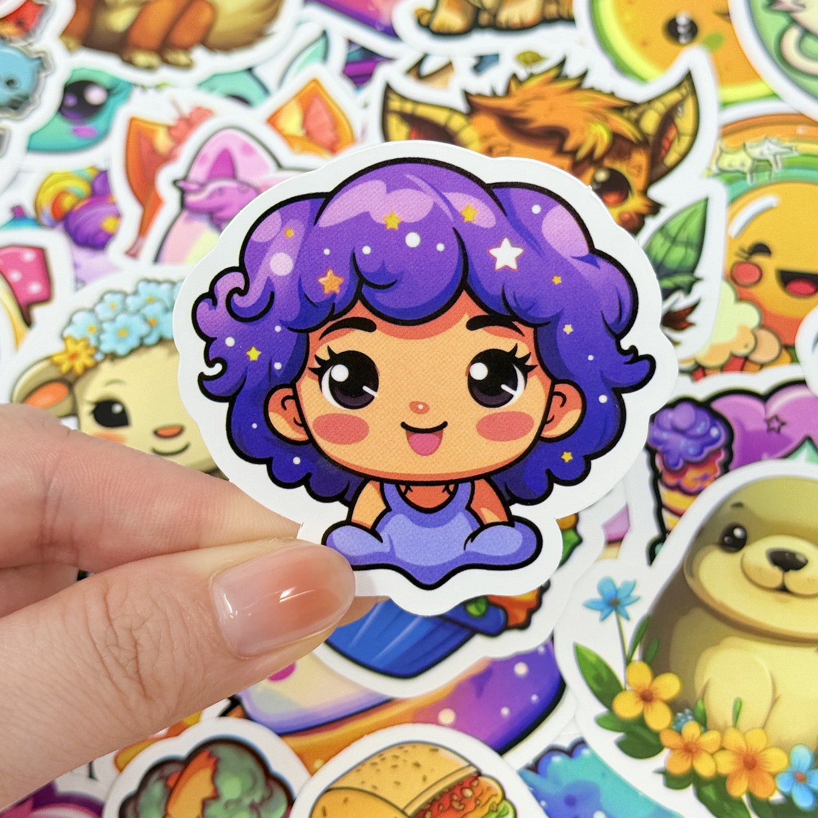 Wrapables Waterproof Vinyl Stickers for Water Bottles, Laptop, Phones, Skateboards, Decals for Teens, 100pcs, Cute Characters