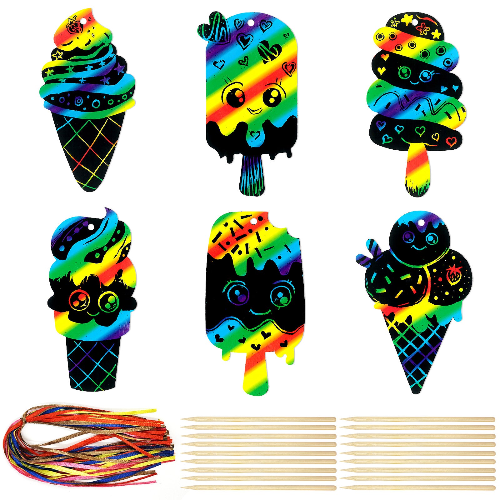 Wrapables 36pc Rainbow Scratch Arts Ornaments, DIY Magic Scratch Arts and Crafts