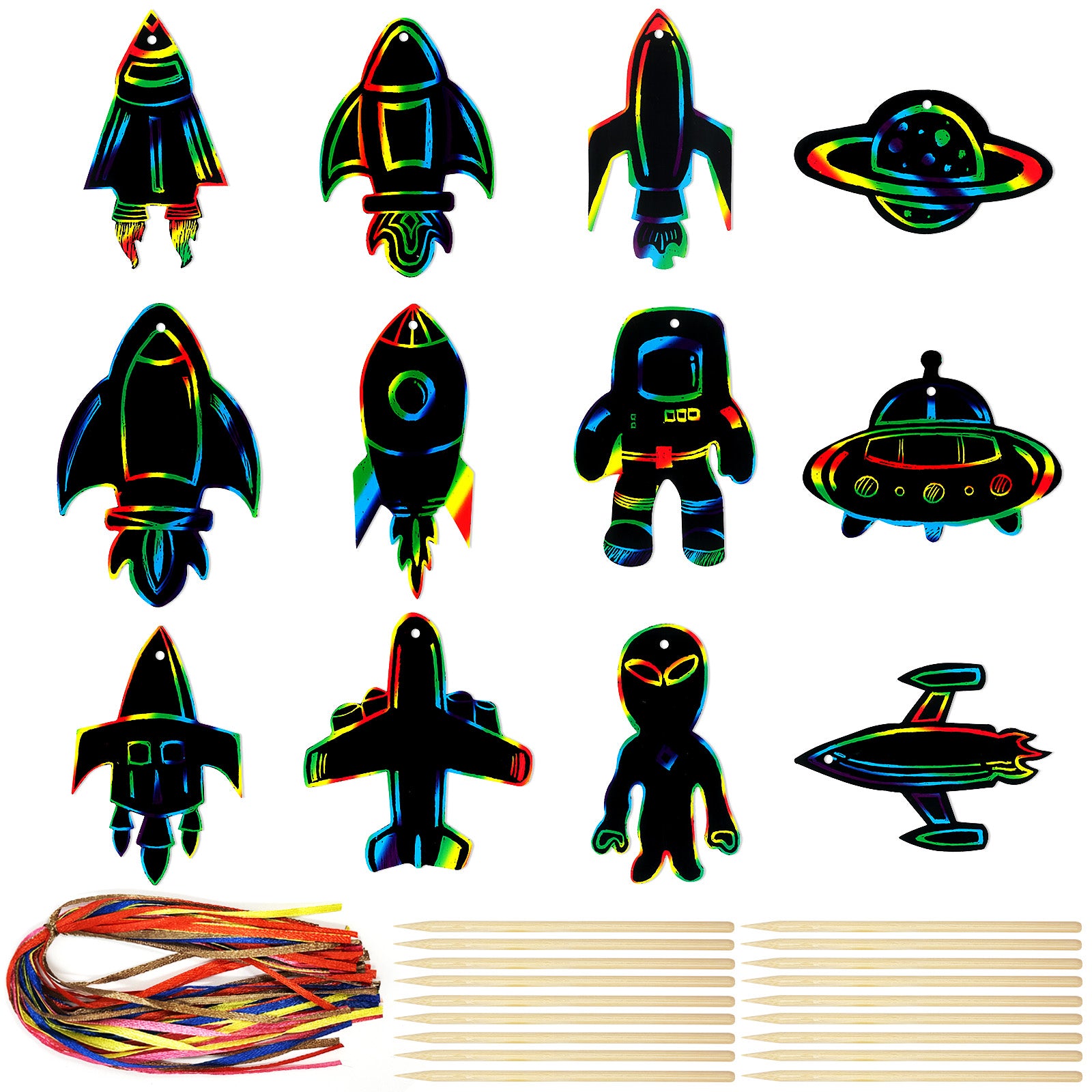 Wrapables 36pc Rainbow Scratch Arts Ornaments, DIY Magic Scratch Arts and Crafts