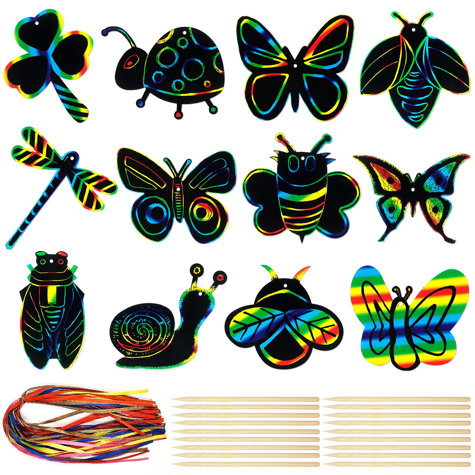 Wrapables 36pc Rainbow Scratch Arts Ornaments, DIY Magic Scratch Arts and Crafts