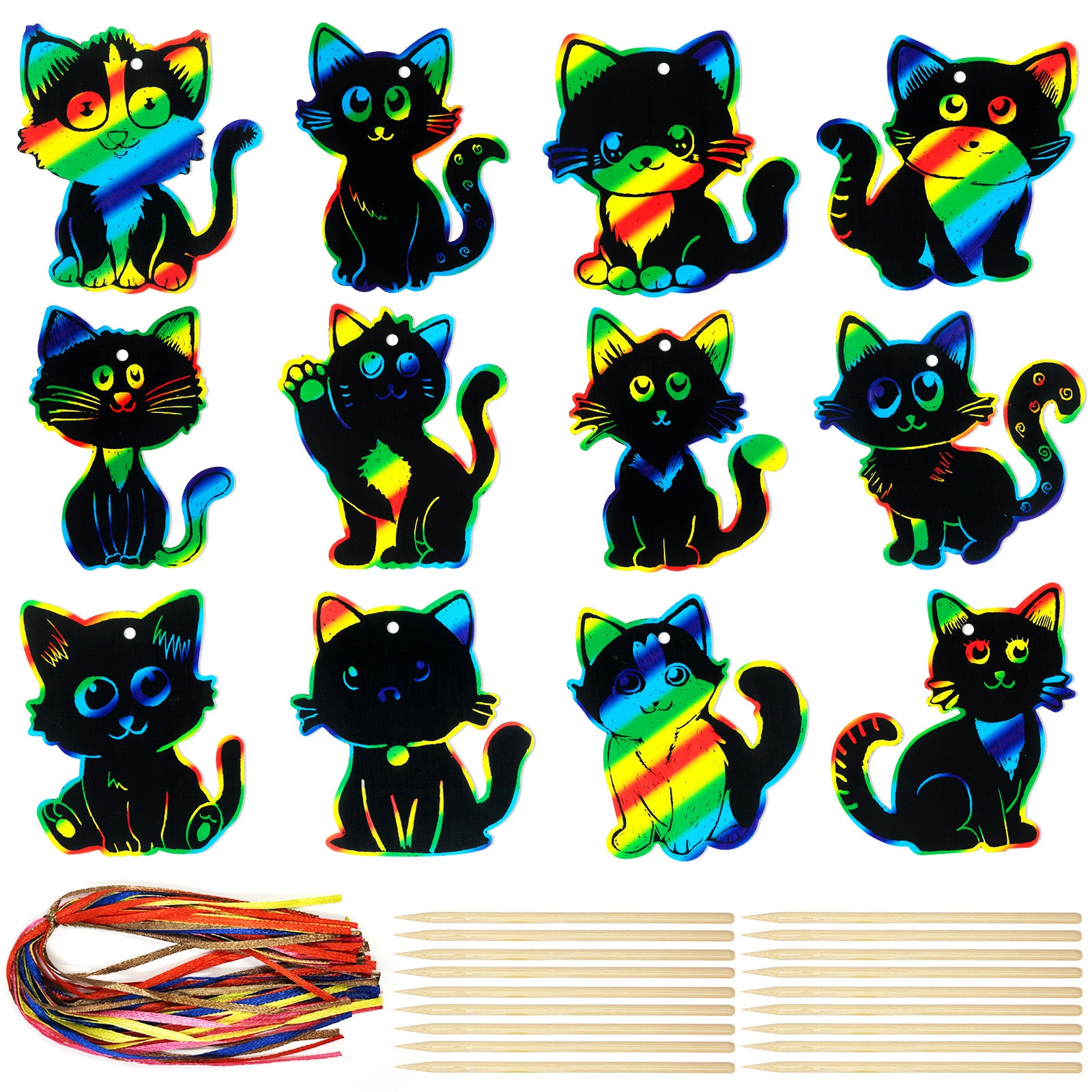 Wrapables 36pc Rainbow Scratch Arts Ornaments, DIY Magic Scratch Arts and Crafts