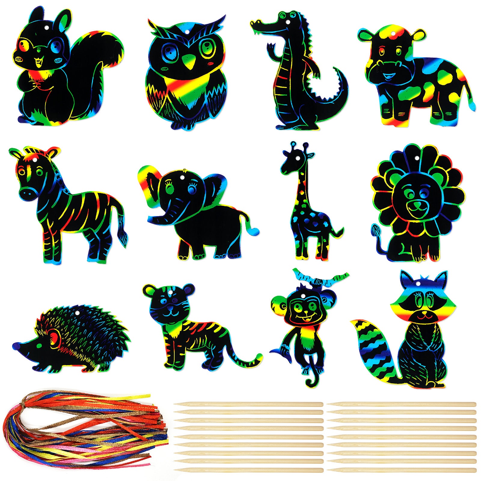 Wrapables 36pc Rainbow Scratch Arts Ornaments, DIY Magic Scratch Arts and Crafts