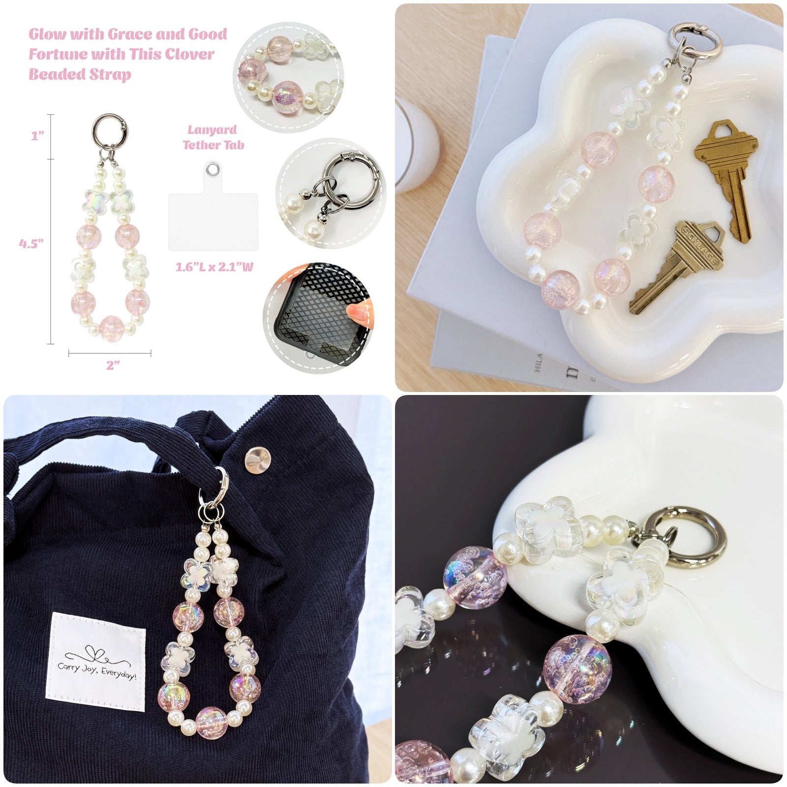 Wrapables Sparkling Beaded Cell Phone Wrist Strap, Keychain, Bag Charm with Lanyard Tether Tab