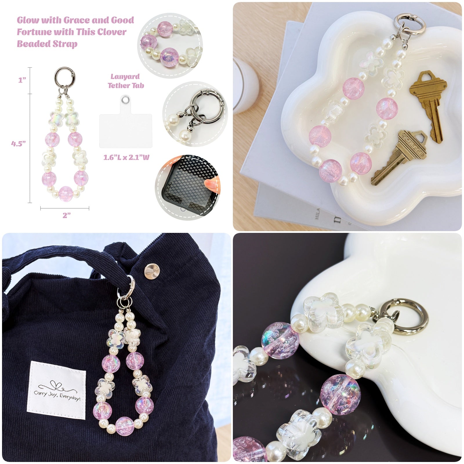 Wrapables Sparkling Beaded Cell Phone Wrist Strap, Keychain, Bag Charm with Lanyard Tether Tab
