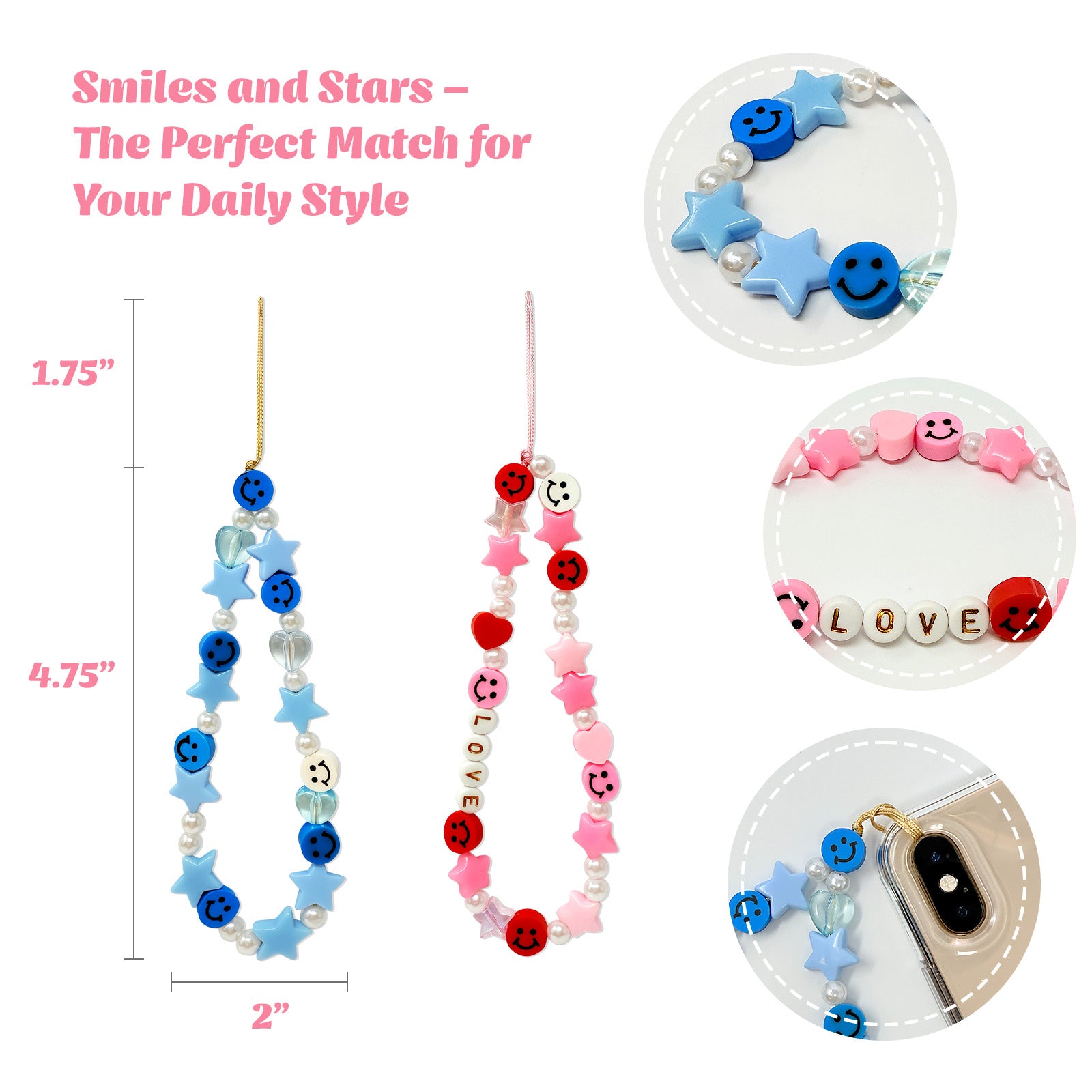 Wrapables Charms and Beads Cell Phone Wrist Strap, Keychain, Bag Charm (Set of 2)