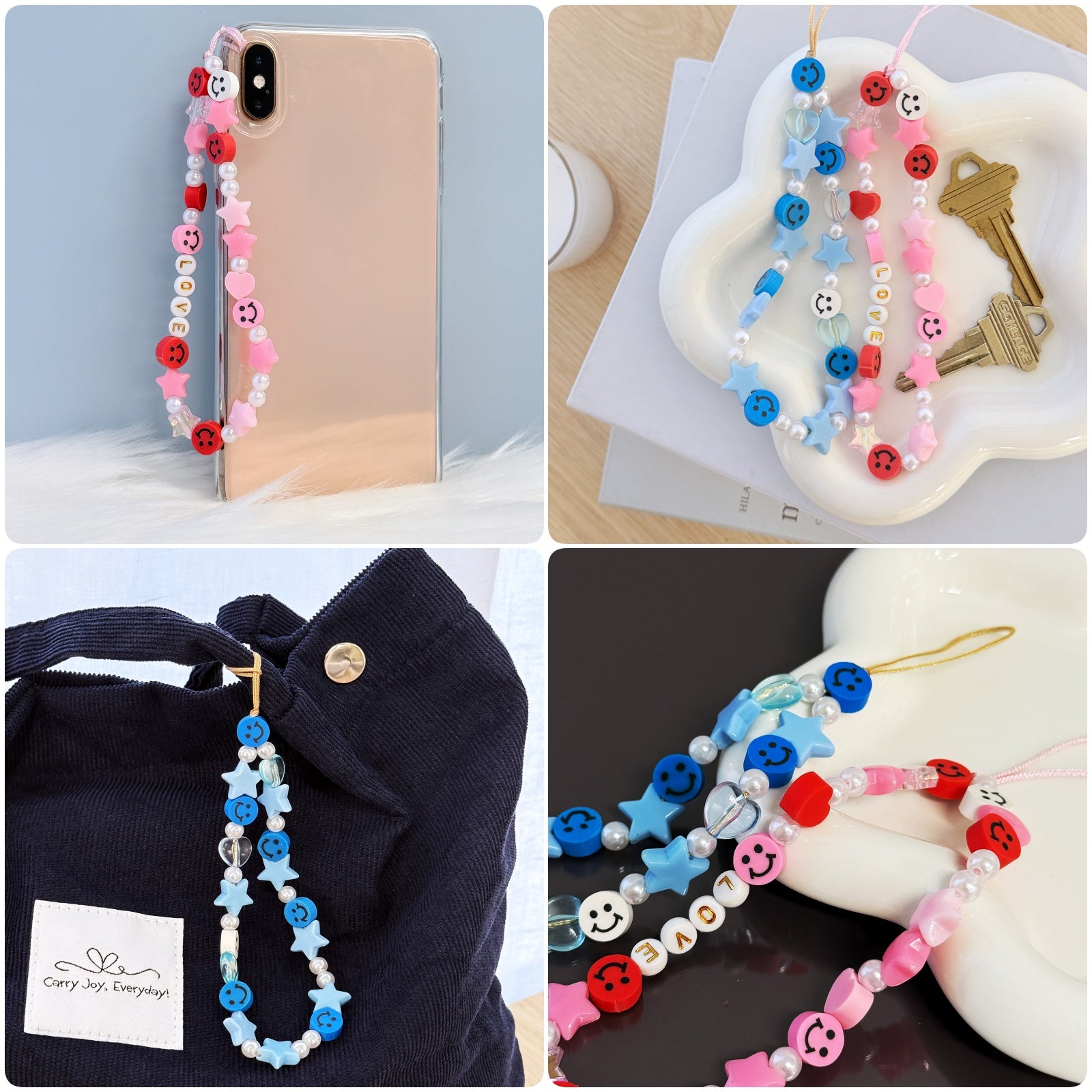 Wrapables Charms and Beads Cell Phone Wrist Strap, Keychain, Bag Charm (Set of 2)