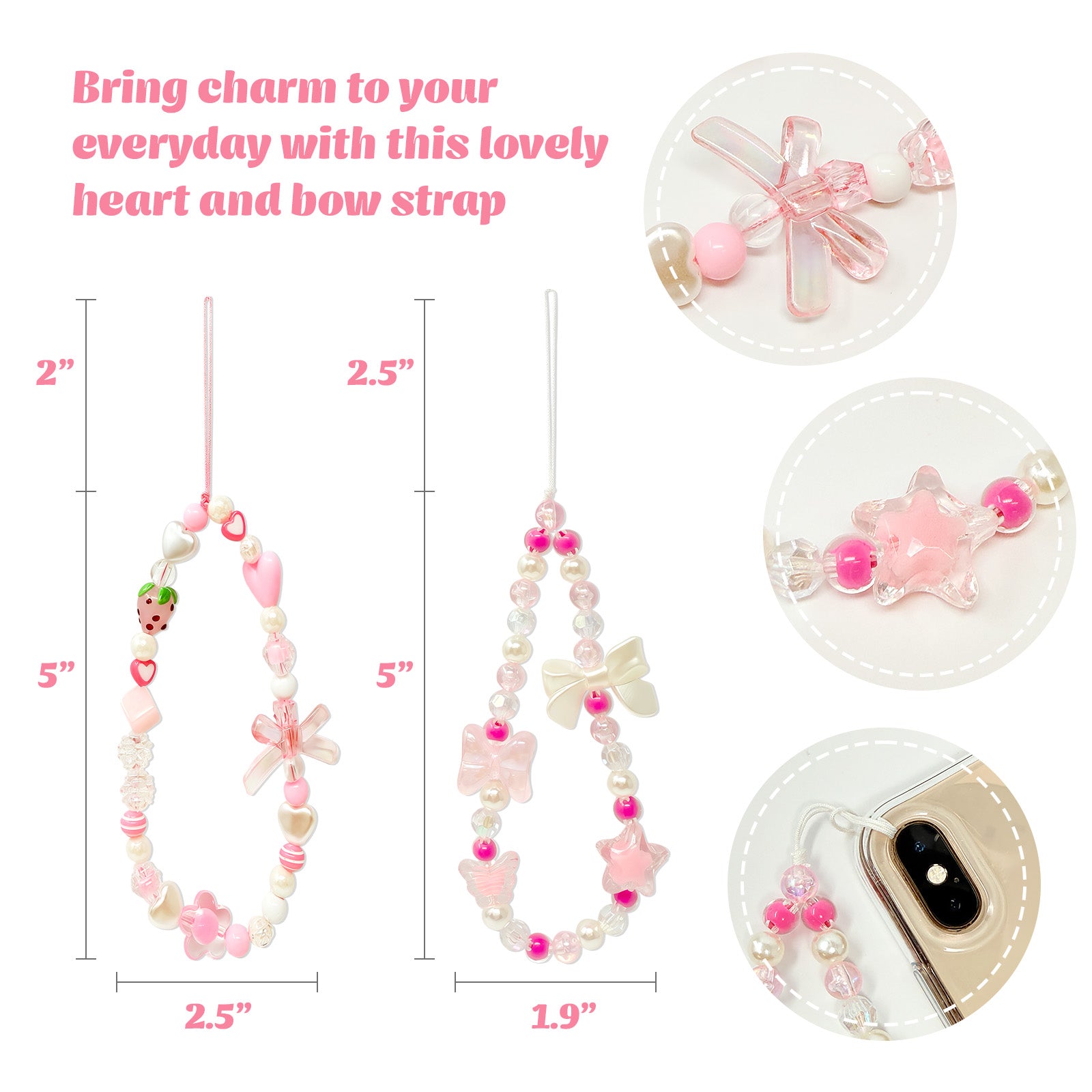 Wrapables Charms and Beads Cell Phone Wrist Strap, Keychain, Bag Charm (Set of 2)