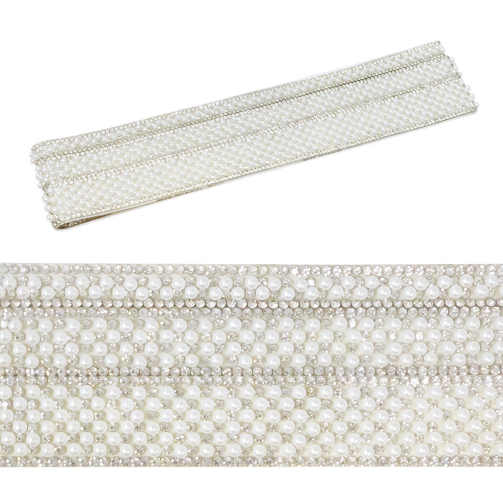 Wrapables 3 Yards Self Adhesive Pearl and Crystal Rhinestone Ribbons, Tape Strips Trim for DIY Crafts Wedding Party Decoration (Set of 3)