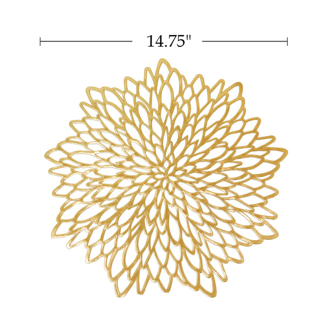 Wrapables Vinyl Metallic Colored Placemats for Weddings, Parties, Special Events (Set of 4), Gold Blossom