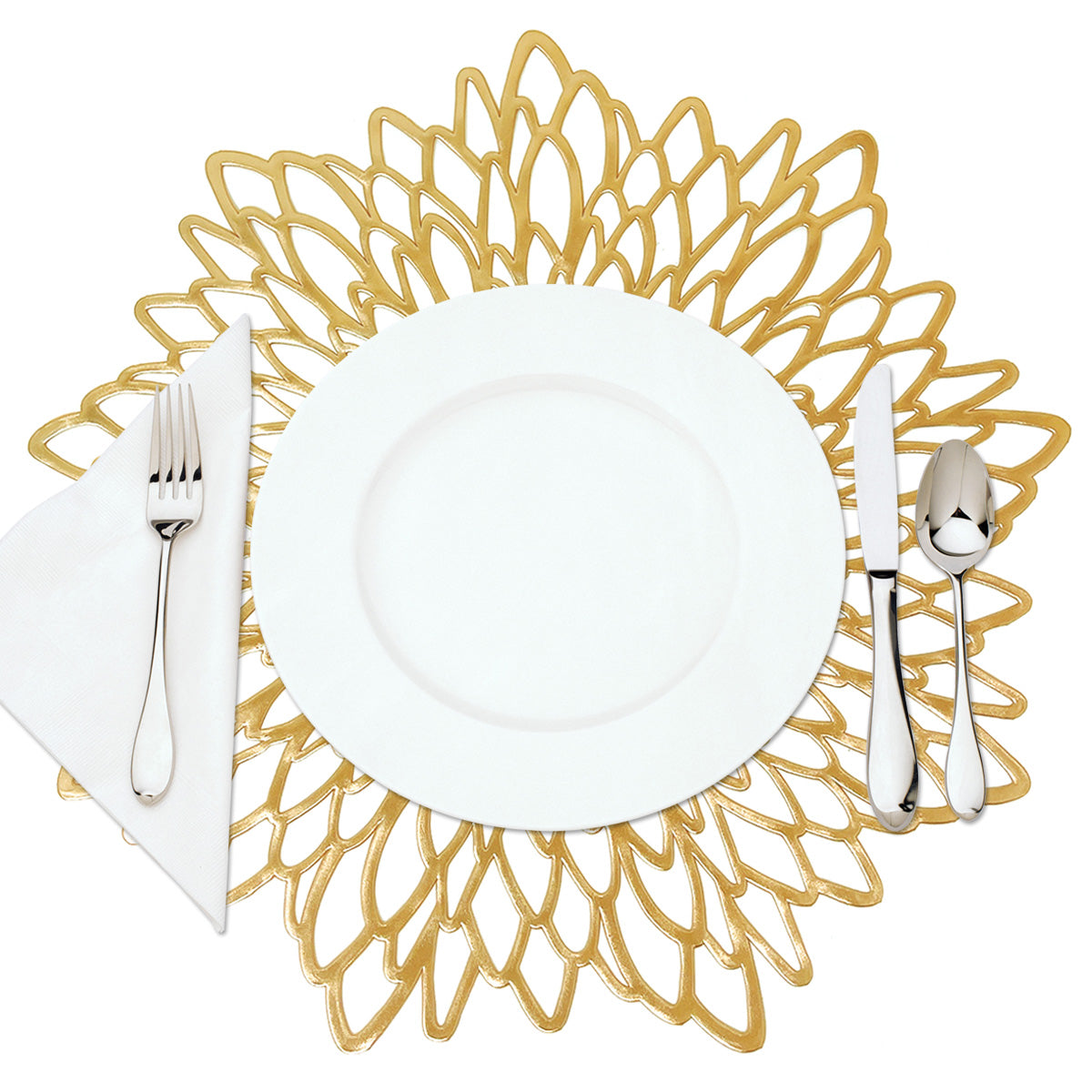 Wrapables Vinyl Metallic Colored Placemats for Weddings, Parties, Special Events (Set of 4), Gold Blossom