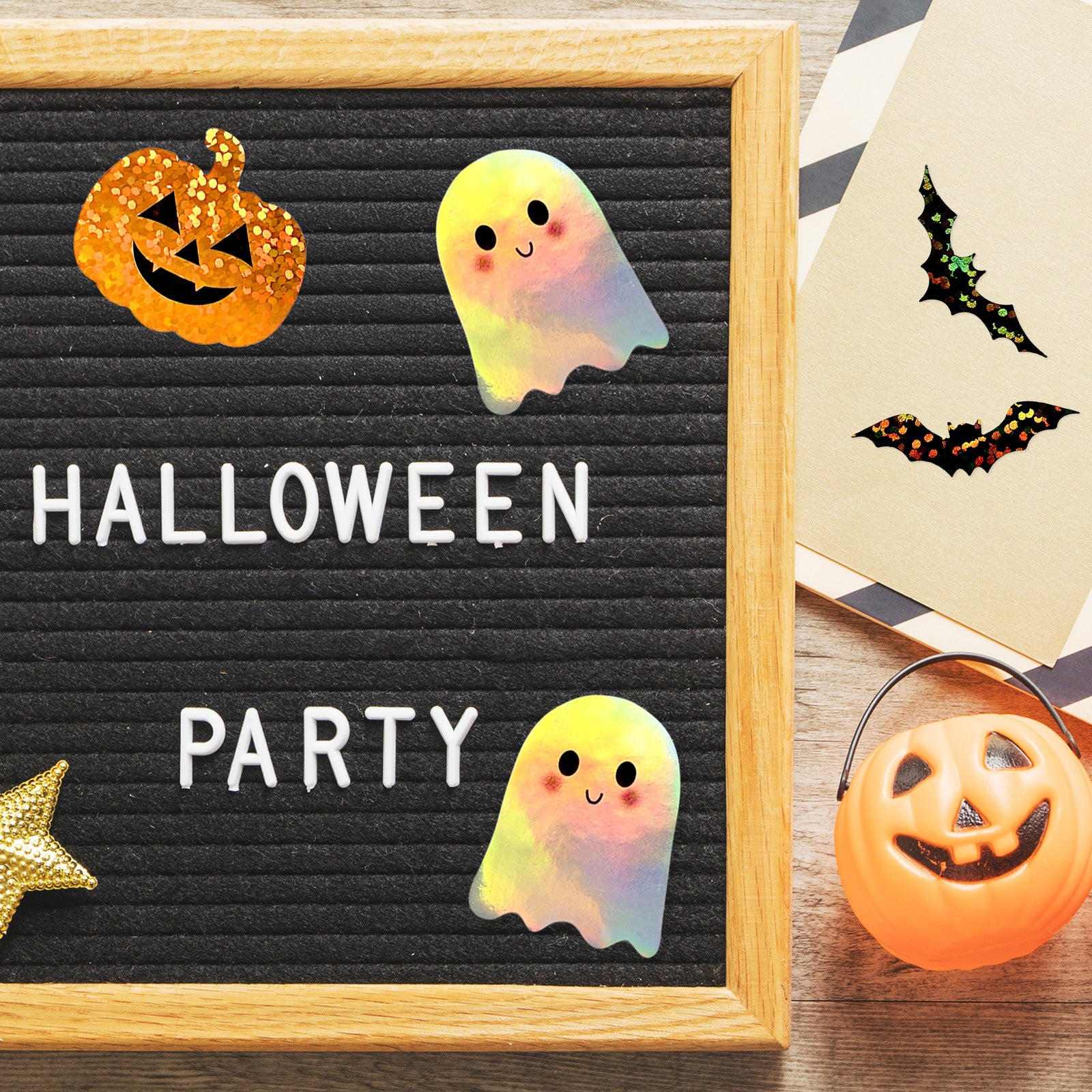 Wrapables Holographic Halloween Sticker Roll, for Sealing Envelopes, Gift Boxes, Journal, Party Decor and Supplies (500pcs)