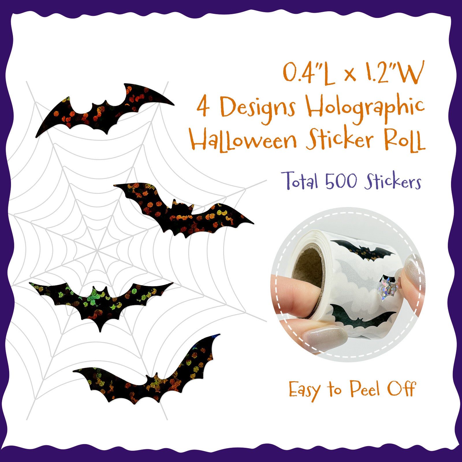Wrapables Holographic Halloween Sticker Roll, for Sealing Envelopes, Gift Boxes, Journal, Party Decor and Supplies (500pcs)