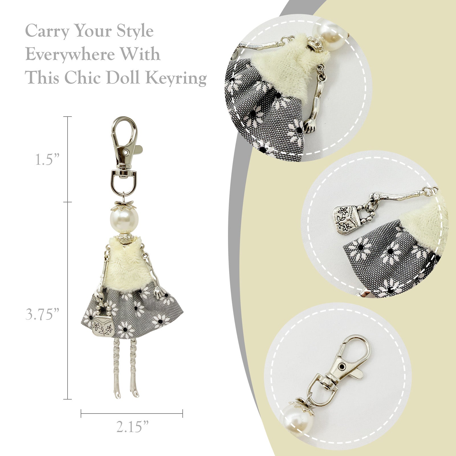 Wrapables Hanging Fashionista Doll Keychain, Crystal Rhinestone Keyring Bag Charm