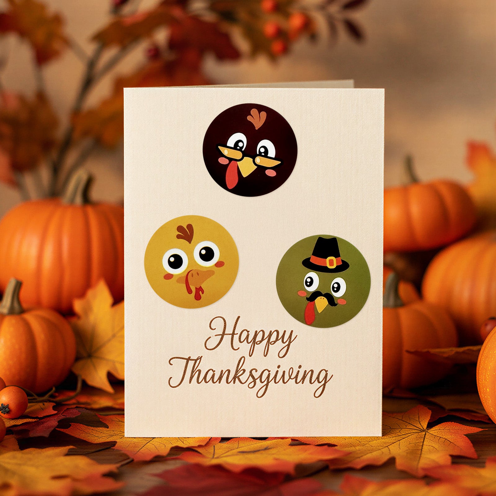 Wrapables 1.5 Inch Thanksgiving Sticker Roll, Autumn Holiday Stickers for Sealing Cards, Envelopes, Gift Boxes, Party Favors (500pcs), Turkey Face