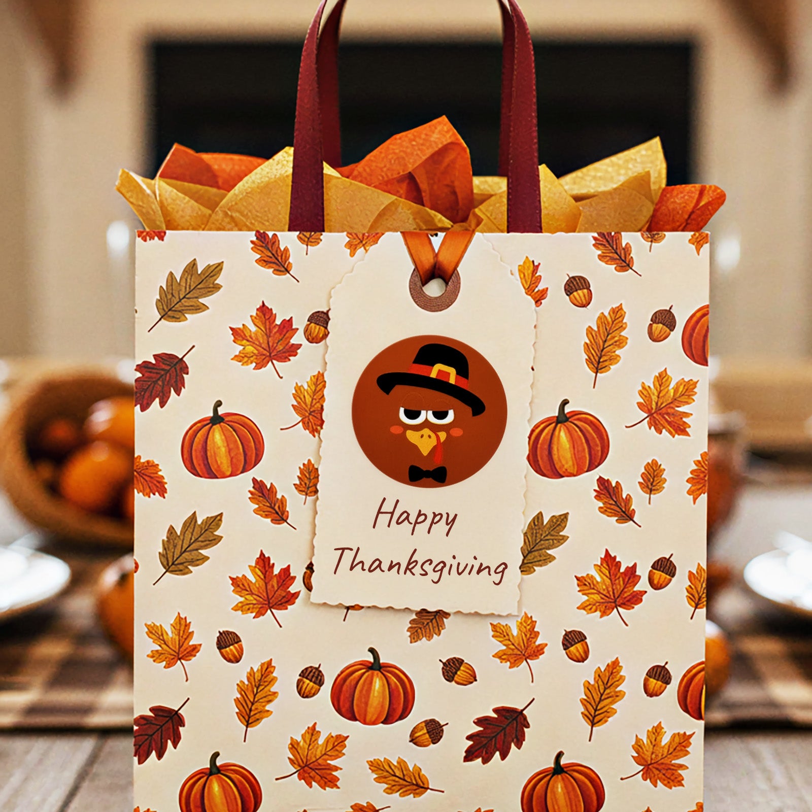 Wrapables 1.5 Inch Thanksgiving Sticker Roll, Autumn Holiday Stickers for Sealing Cards, Envelopes, Gift Boxes, Party Favors (500pcs), Turkey Face