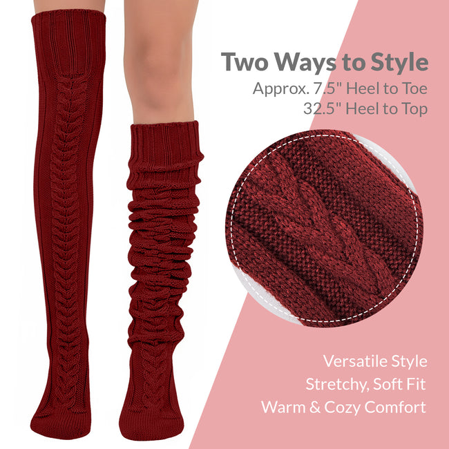 Wrapables Cable Knit Over the Knee Thigh High Winter Boot Socks