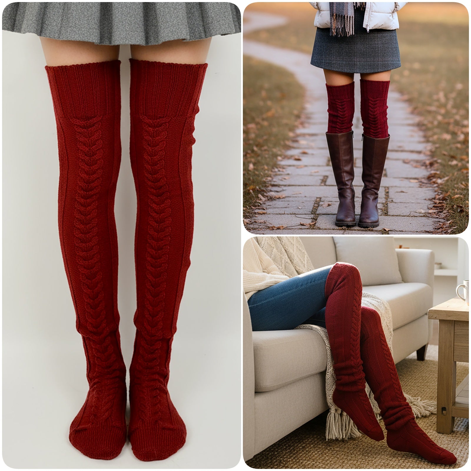 Wrapables Cable Knit Over the Knee Thigh High Winter Boot Socks