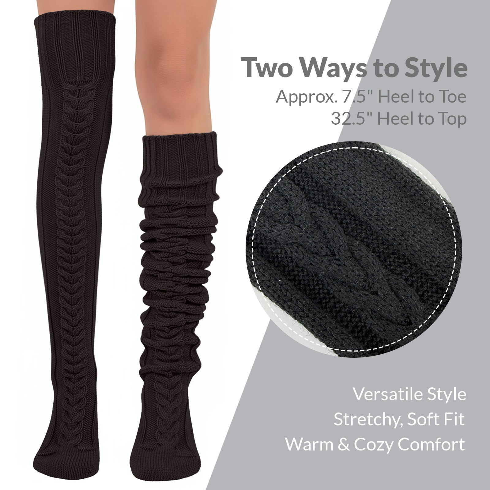 Wrapables Cable Knit Over the Knee Thigh High Winter Boot Socks