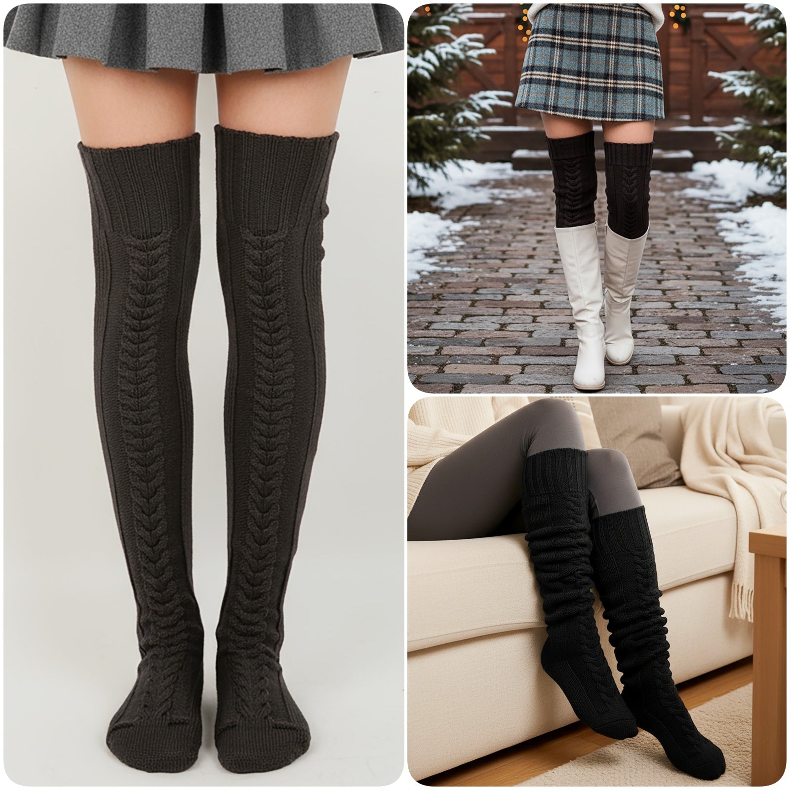 Wrapables Cable Knit Over the Knee Thigh High Winter Boot Socks