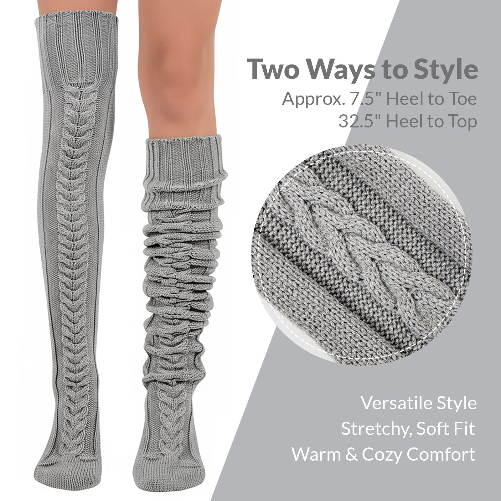 Wrapables Cable Knit Over the Knee Thigh High Winter Boot Socks