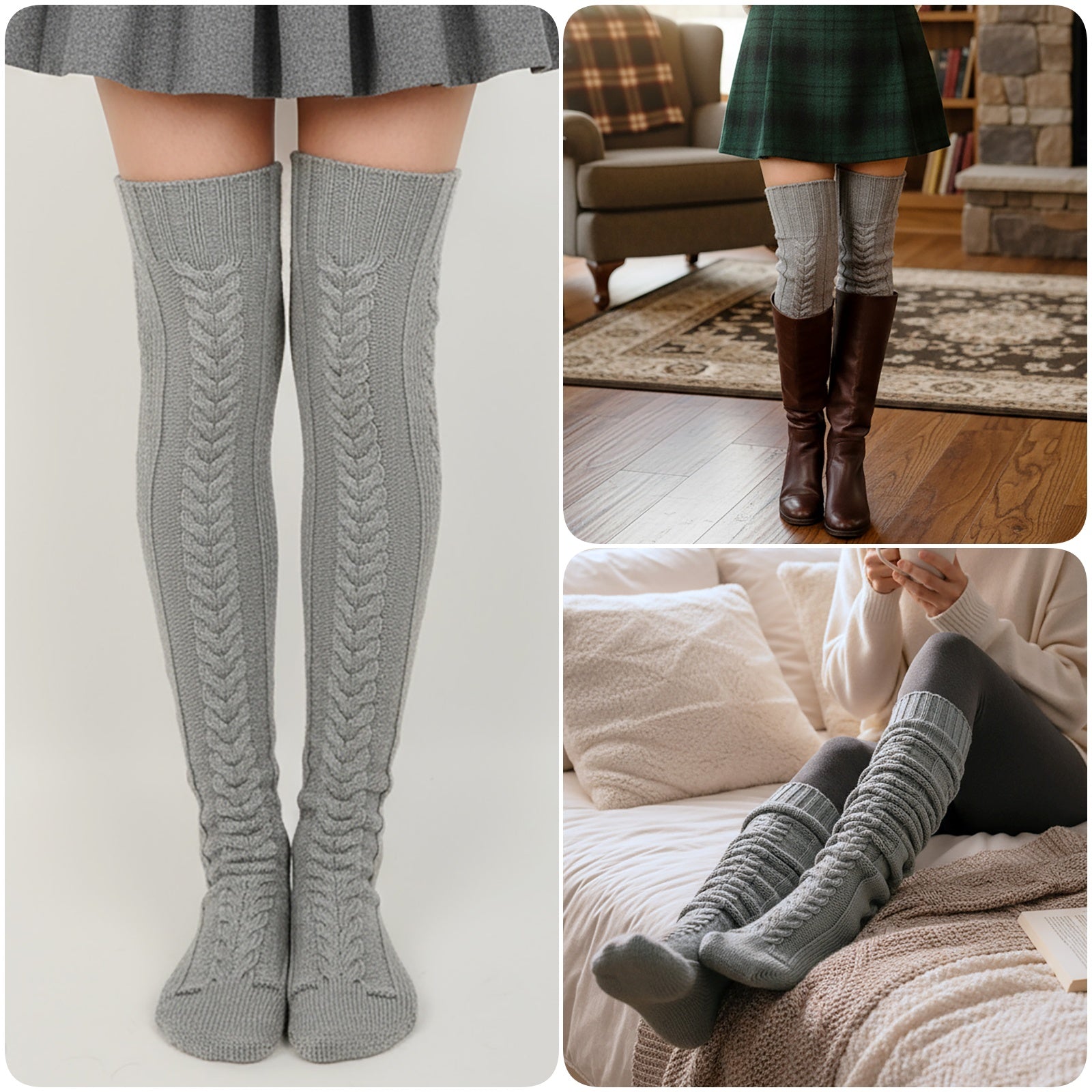 Wrapables Cable Knit Over the Knee Thigh High Winter Boot Socks