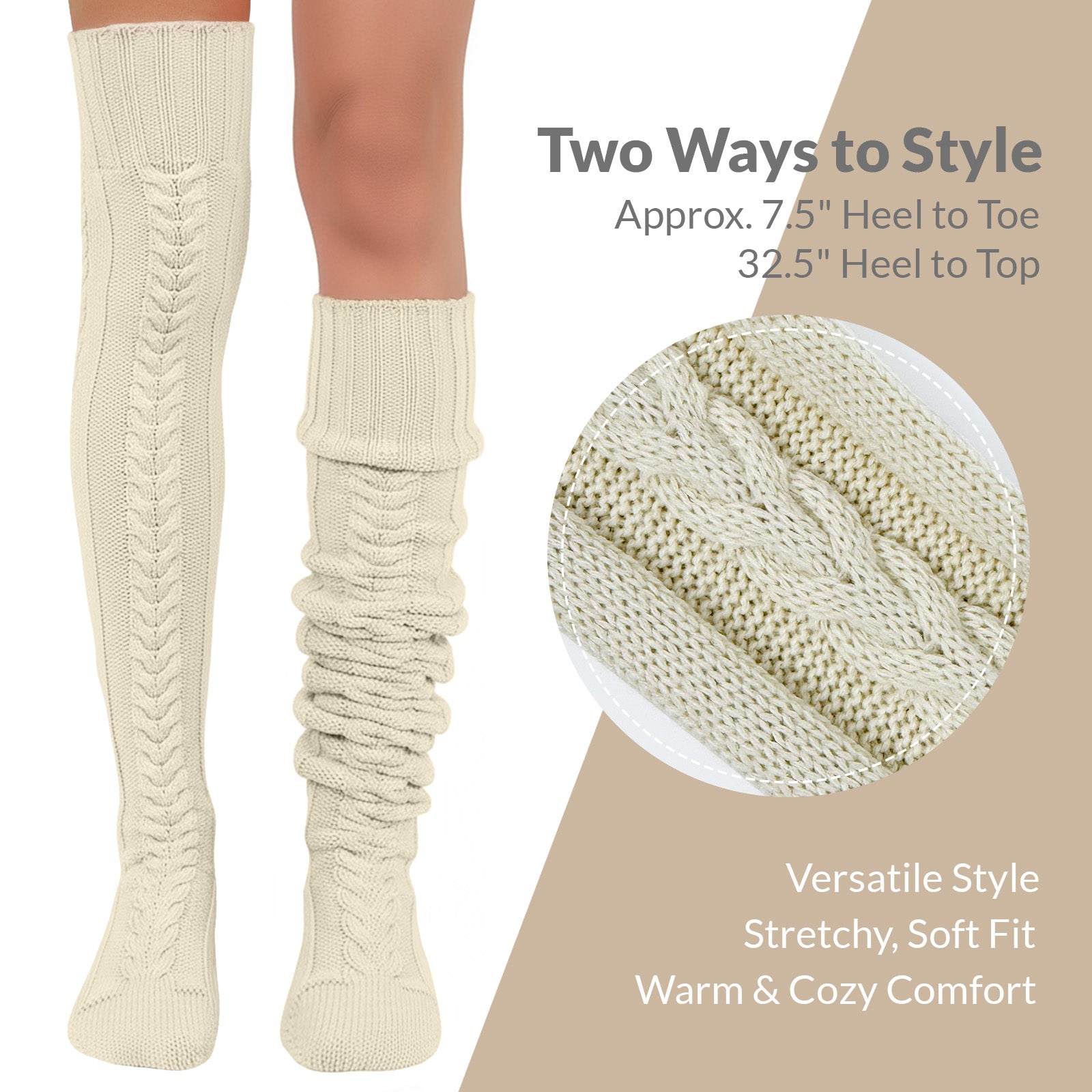 Wrapables Cable Knit Over the Knee Thigh High Winter Boot Socks