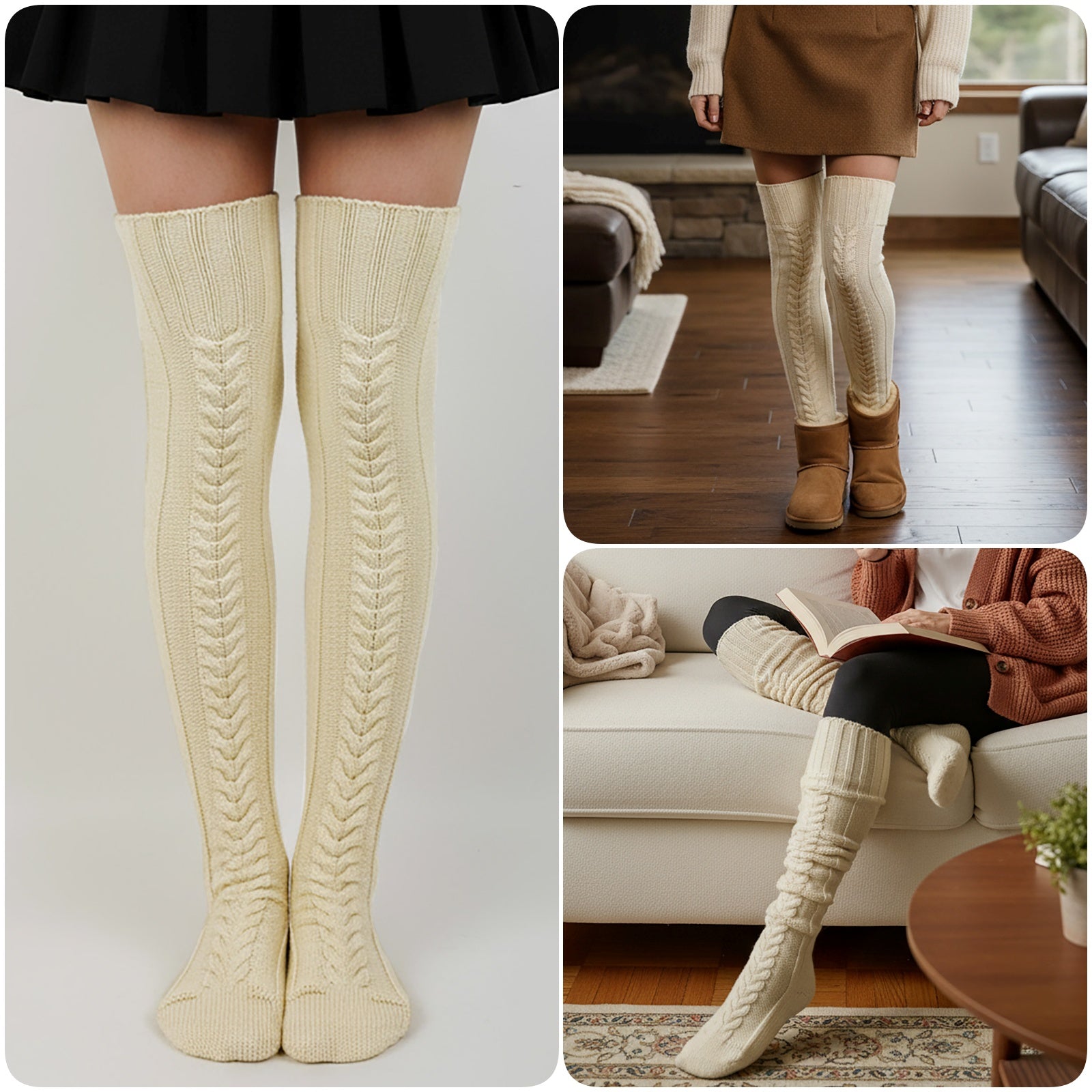 Wrapables Cable Knit Over the Knee Thigh High Winter Boot Socks