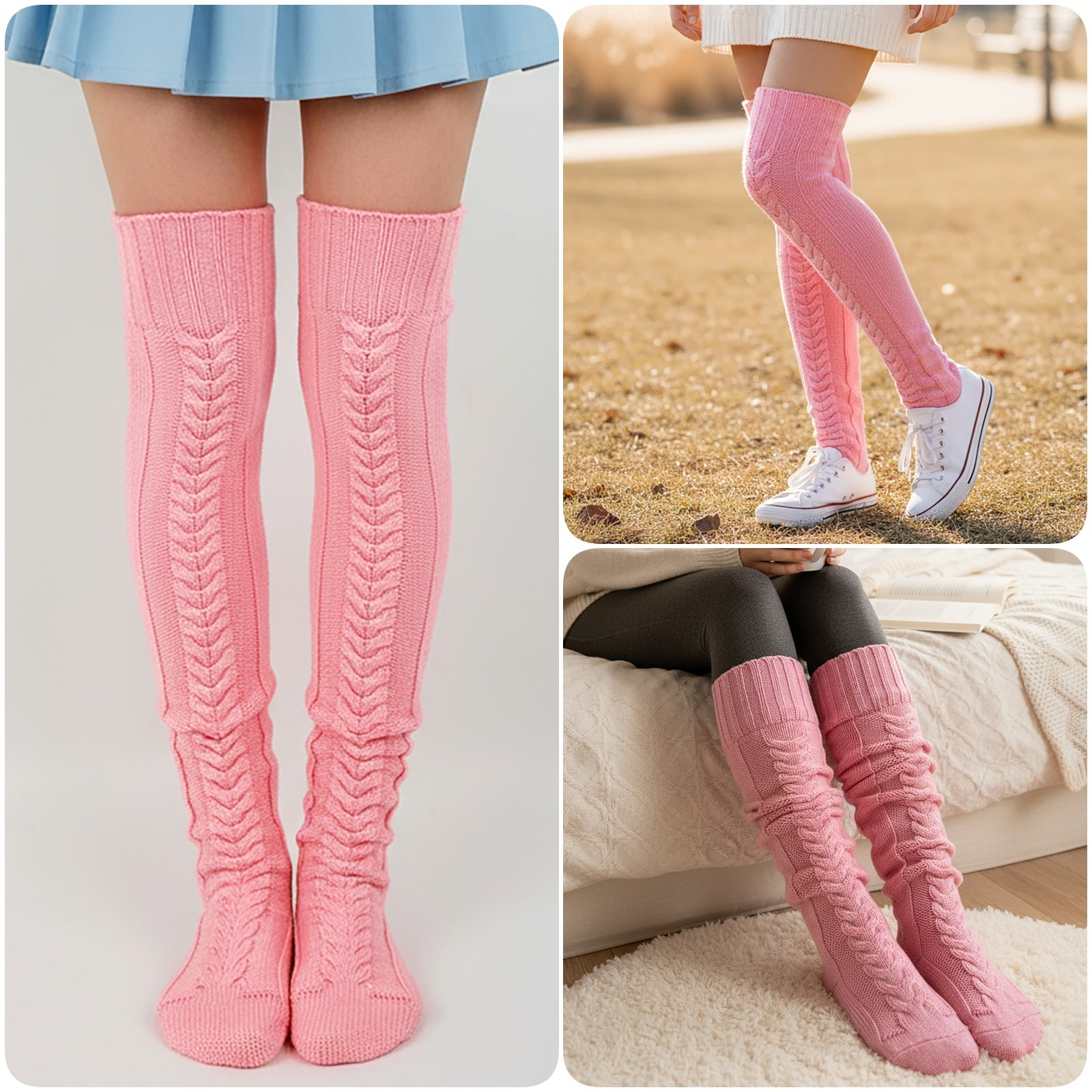 Wrapables Cable Knit Over the Knee Thigh High Winter Boot Socks
