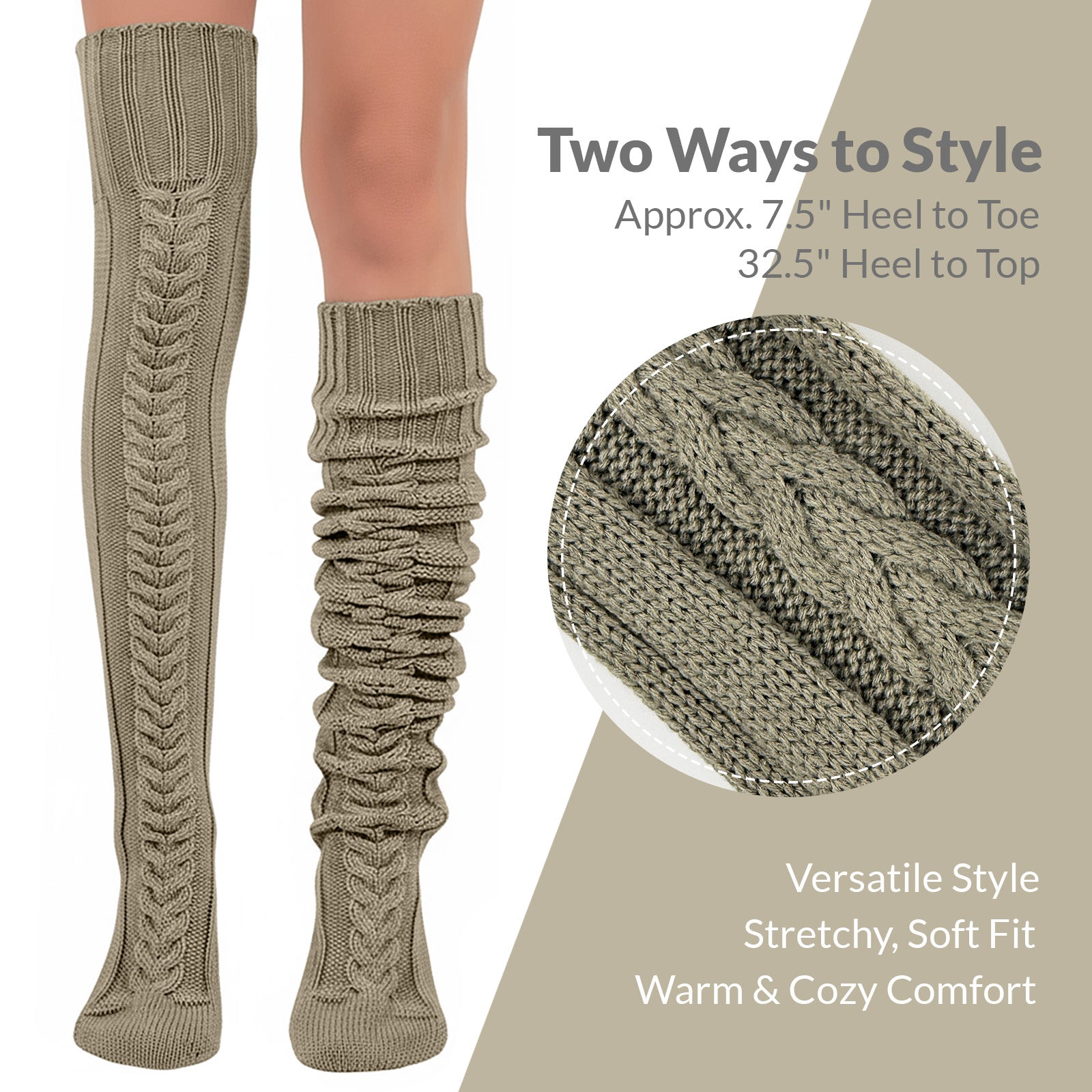 Wrapables Cable Knit Over the Knee Thigh High Winter Boot Socks