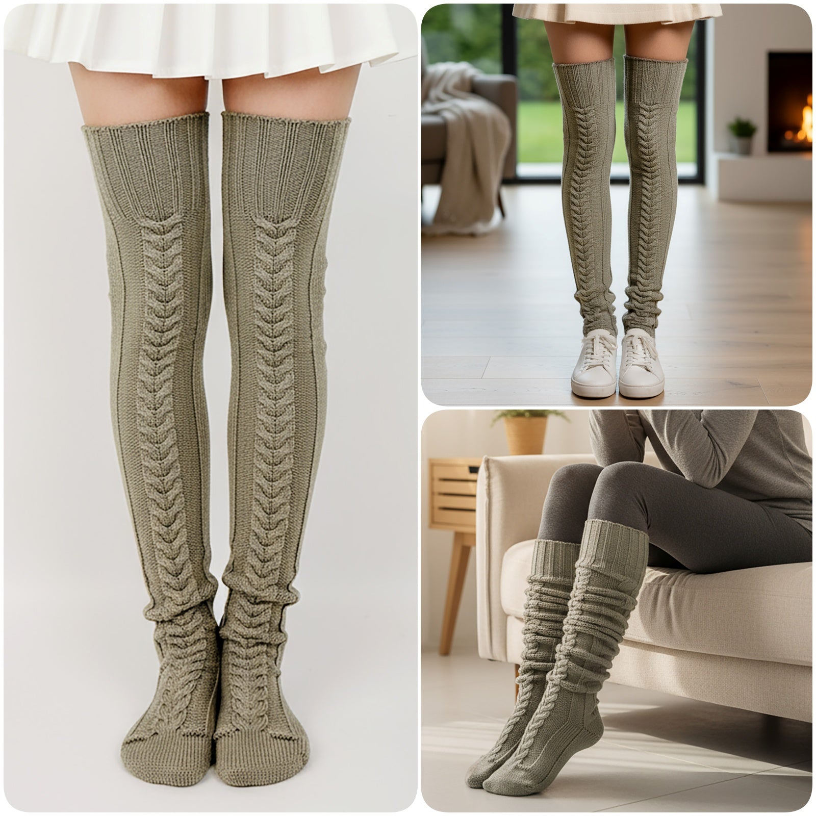 Wrapables Cable Knit Over the Knee Thigh High Winter Boot Socks