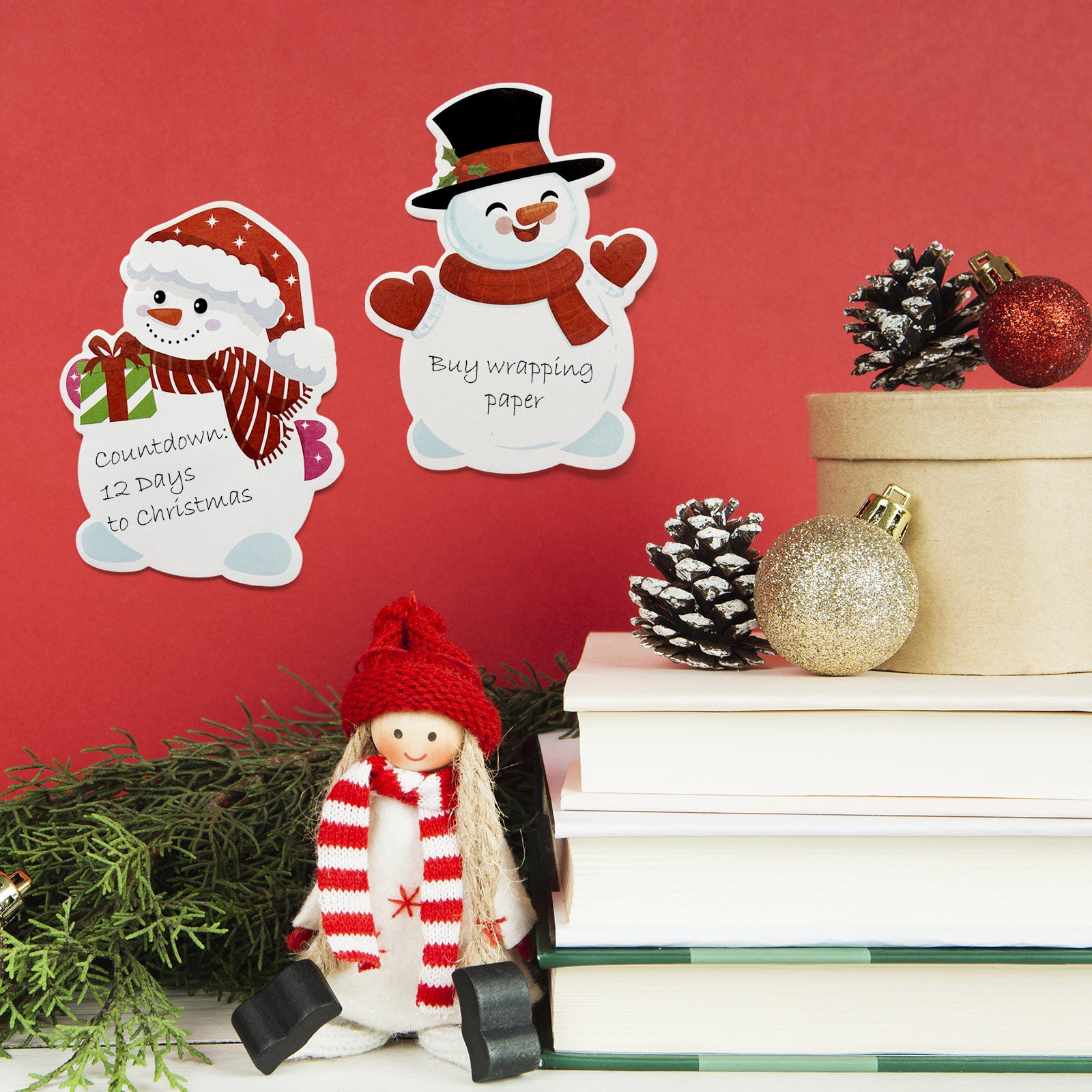 Wrapables Snowmen, Santa, and Penguin Christmas Sticky Notes, Adhesive Winter Holiday Memo Notepads for Home, Office, Work (Set of 12)