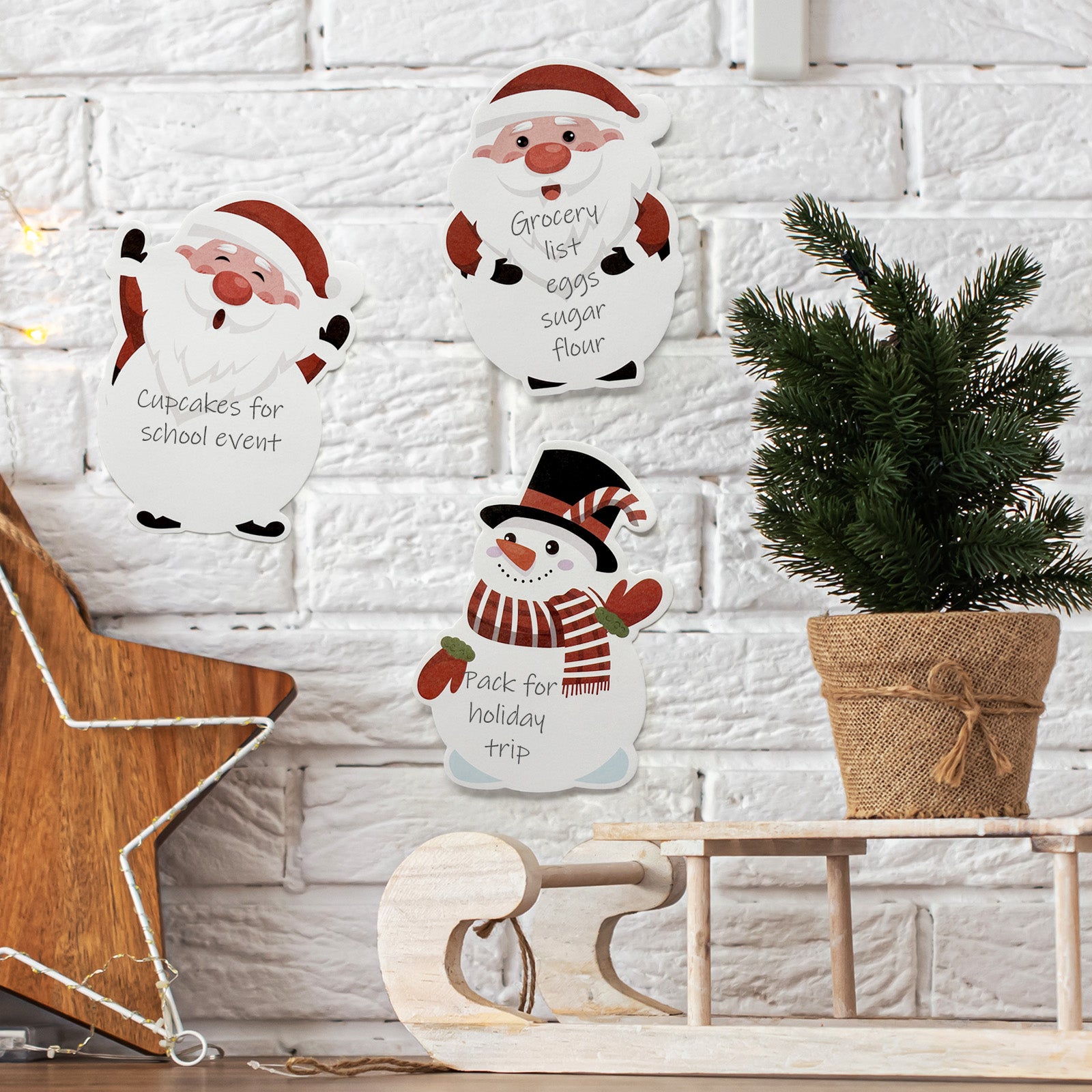 Wrapables Snowmen, Santa, and Penguin Christmas Sticky Notes, Adhesive Winter Holiday Memo Notepads for Home, Office, Work (Set of 12)