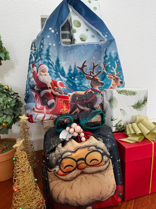 Wrapables Christmas Holiday Gift Bag, Large Foldable Nylon Reusable Grocery Bag