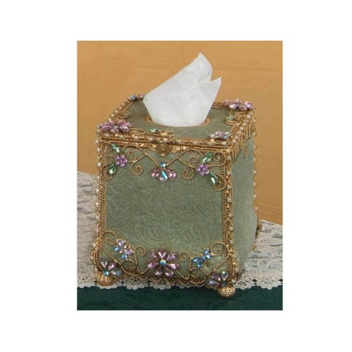 Sage Velvet Victorian Tissue Box (6.5" x 5.75")